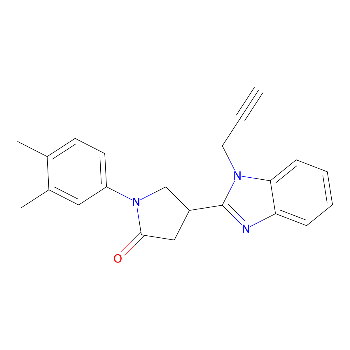 1-(3,4-dimethylphenyl)-4-(1-(prop-2-yn-1-yl)-1H-benzo[d]imidazol-2-yl)pyrrolidin-2-one molecular structure, CAS 847395-01-1