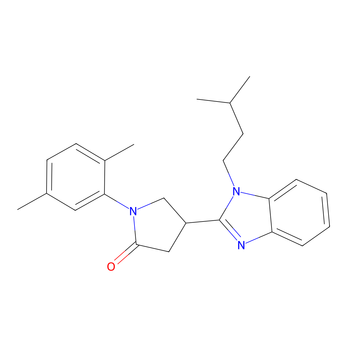 1-(2,5-dimethylphenyl)-4-[1-(3-methylbutyl)-1H-1,3-benzodiazol-2-yl]pyrrolidin-2-one molecular structure, CAS 847395-24-8