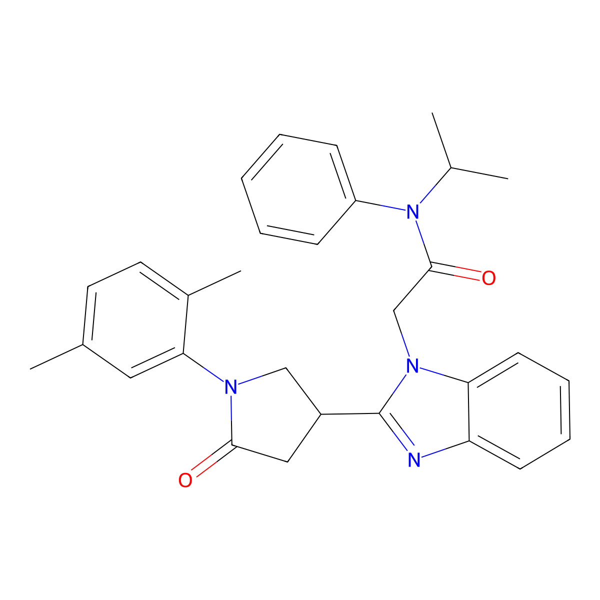 2-(2-(1-(2,5-dimethylphenyl)-5-oxopyrrolidin-3-yl)-1H-benzo[d]imidazol-1-yl)-N-isopropyl-N-phenylacetamide molecular structure, CAS 847395-27-1