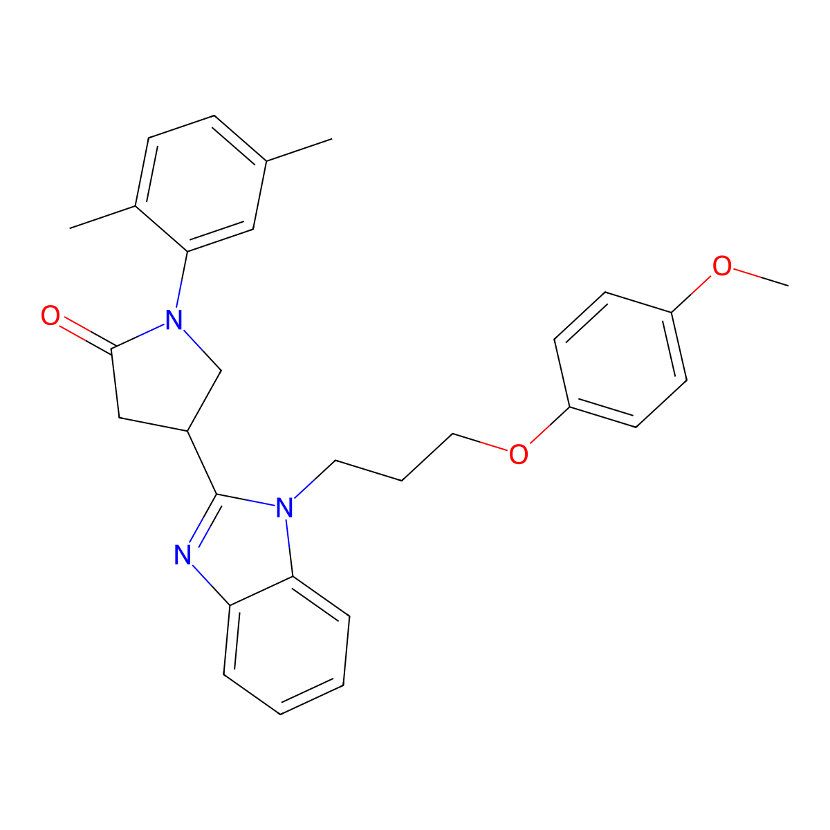1-(2,5-dimethylphenyl)-4-(1-(3-(4-methoxyphenoxy)propyl)-1H-benzo[d]imidazol-2-yl)pyrrolidin-2-one molecular structure, CAS 847395-33-9