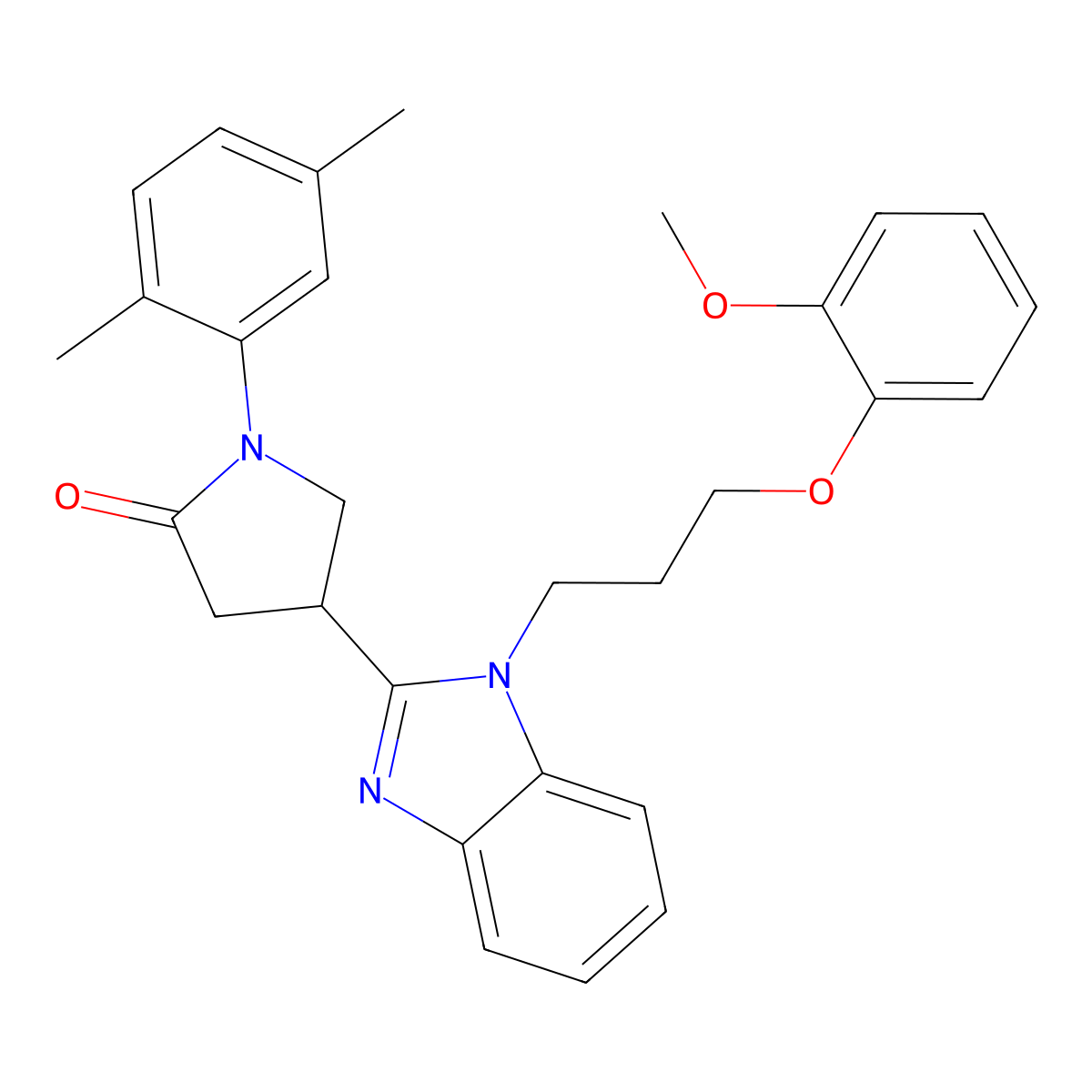 1-(2,5-dimethylphenyl)-4-(1-(3-(2-methoxyphenoxy)propyl)-1H-benzo[d]imidazol-2-yl)pyrrolidin-2-one molecular structure, CAS 847395-34-0