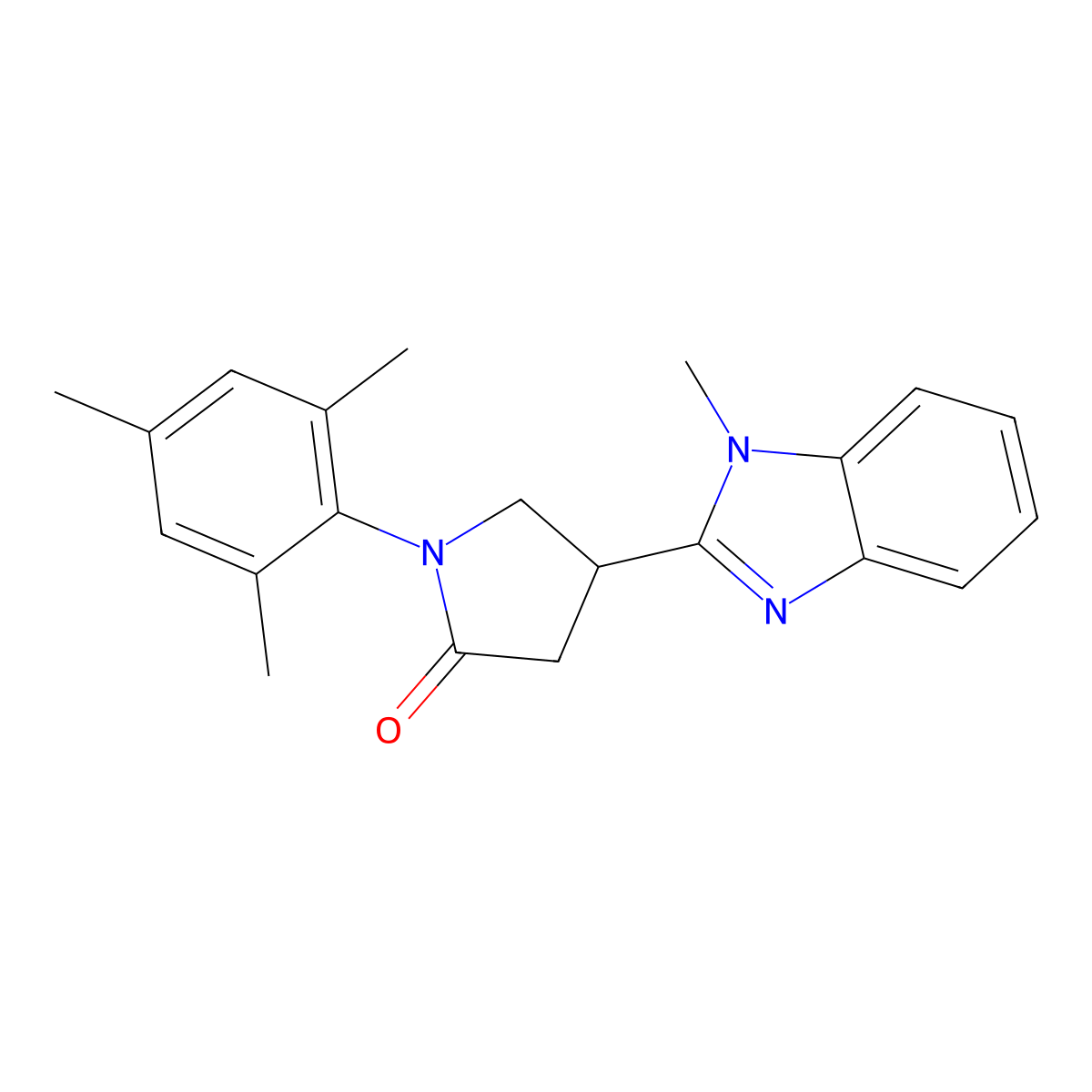 4-(1-methyl-1H-1,3-benzodiazol-2-yl)-1-(2,4,6-trimethylphenyl)pyrrolidin-2-one molecular structure, CAS 847395-76-0