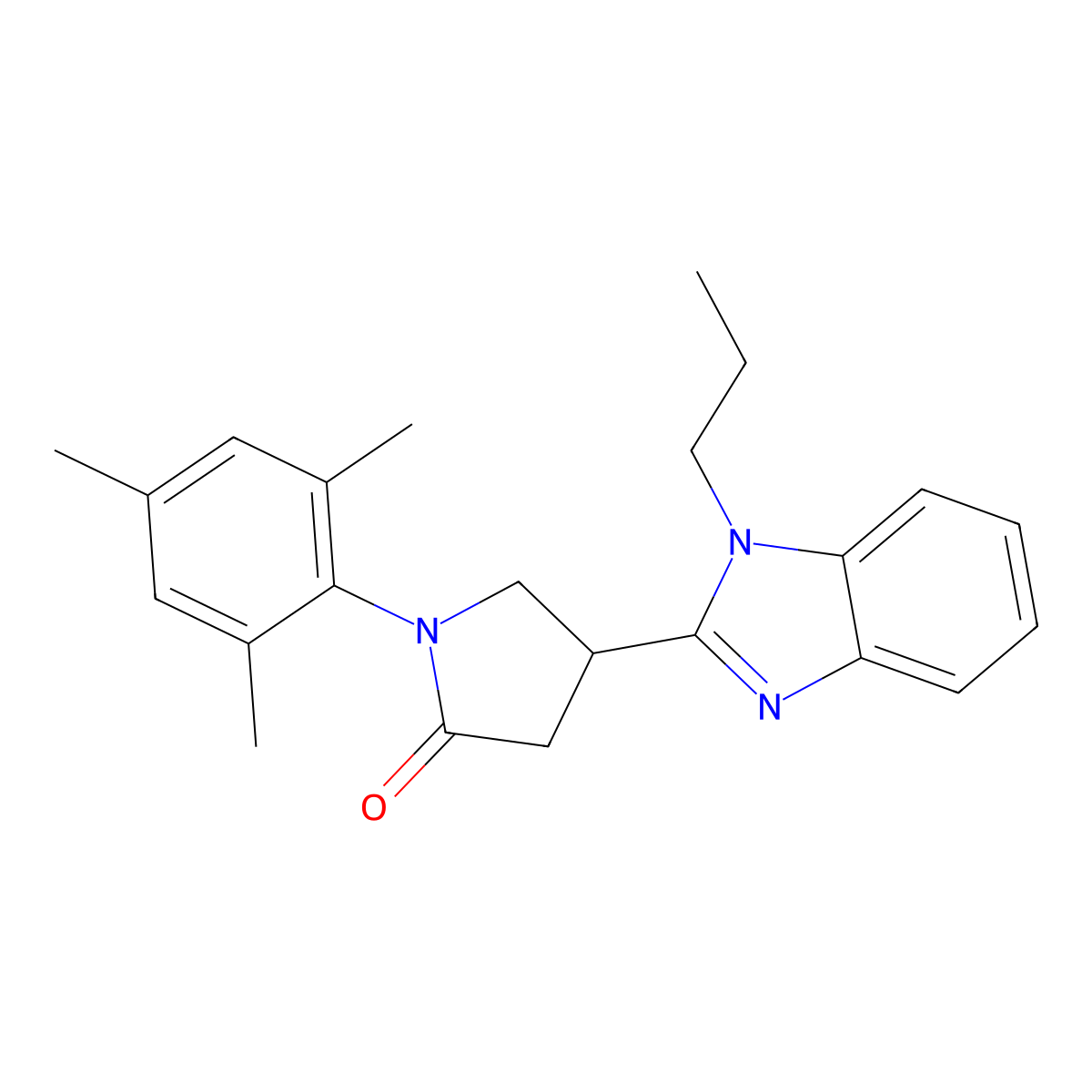 4-(1-propyl-1H-1,3-benzodiazol-2-yl)-1-(2,4,6-trimethylphenyl)pyrrolidin-2-one molecular structure, CAS 847395-78-2