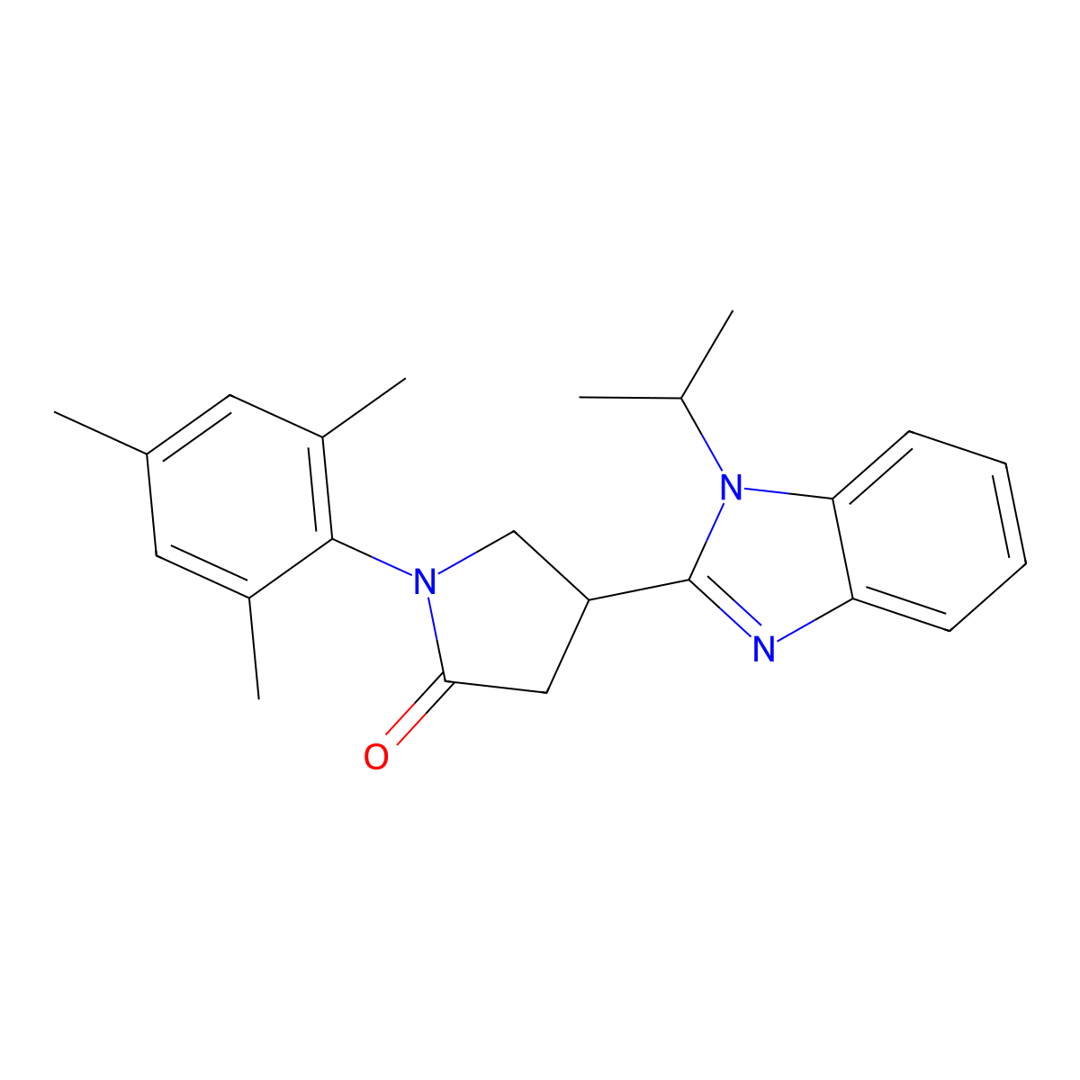 4-(1-isopropyl-1H-benzo[d]imidazol-2-yl)-1-mesitylpyrrolidin-2-one molecular structure, CAS 847395-79-3