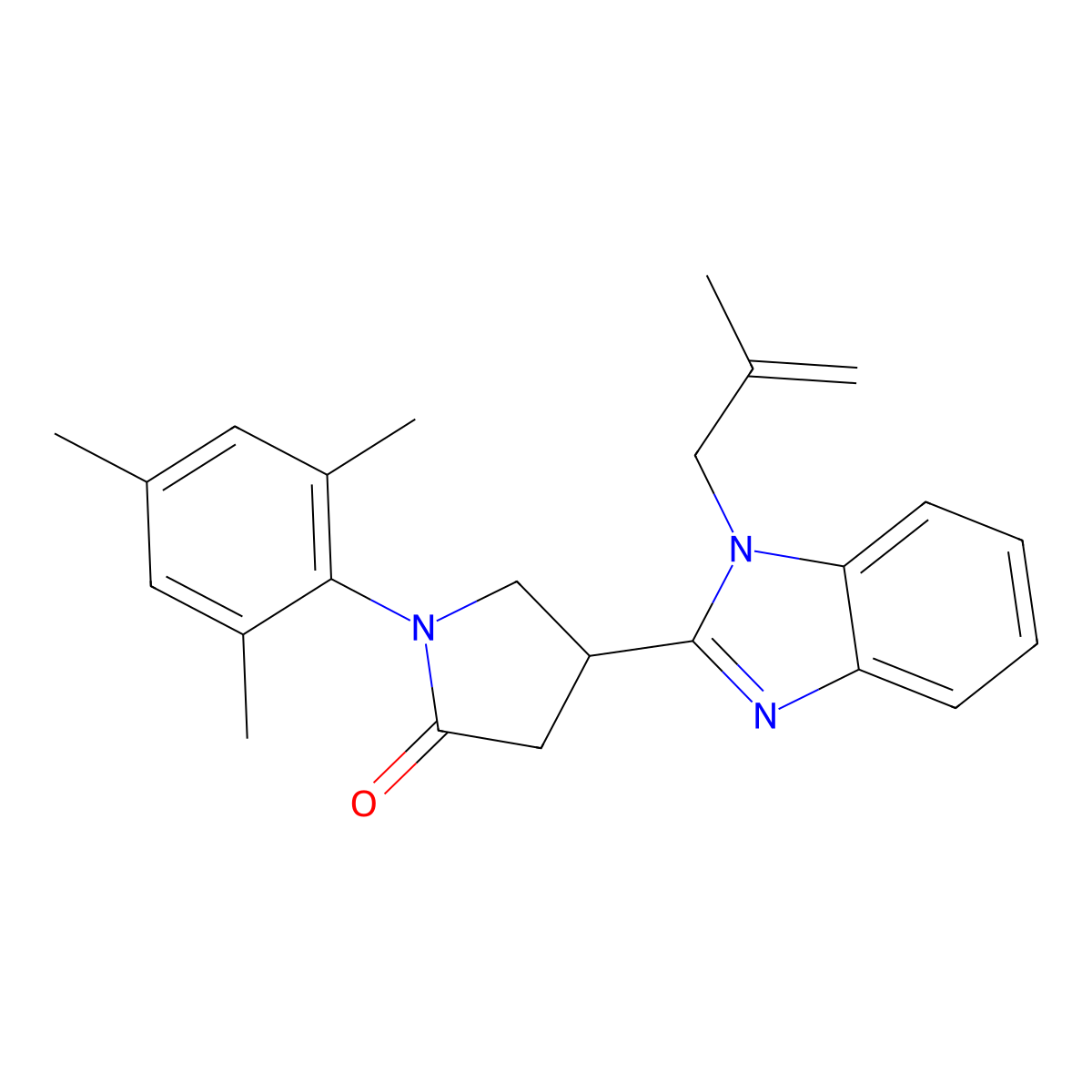 1-mesityl-4-(1-(2-methylallyl)-1H-benzo[d]imidazol-2-yl)pyrrolidin-2-one molecular structure, CAS 847395-81-7
