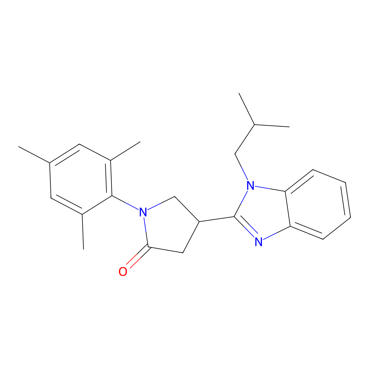 4-(1-isobutyl-1H-benzo[d]imidazol-2-yl)-1-mesitylpyrrolidin-2-one molecular structure, CAS 847395-82-8
