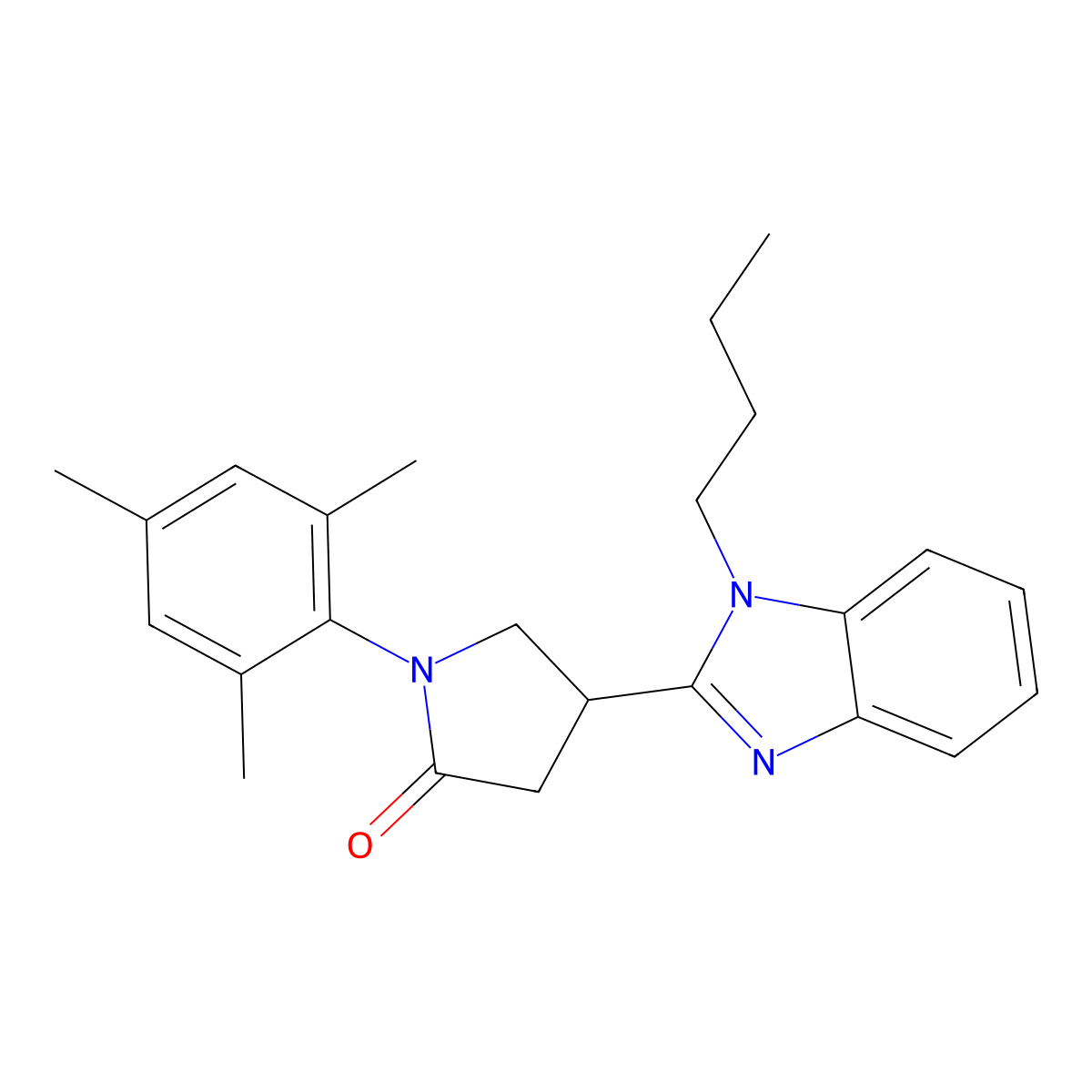 4-(1-butyl-1H-benzo[d]imidazol-2-yl)-1-mesitylpyrrolidin-2-one molecular structure, CAS 847395-83-9