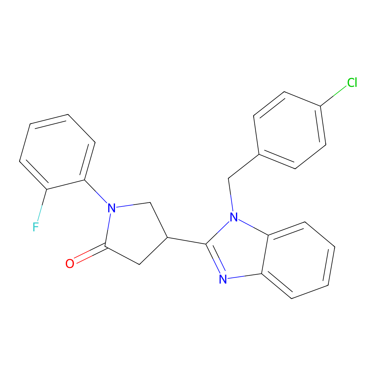 4-[1-[(4-Chlorophenyl)methyl]benzimidazol-2-yl]-1-(2-fluorophenyl)pyrrolidin-2-one molecular structure, CAS 847395-98-6