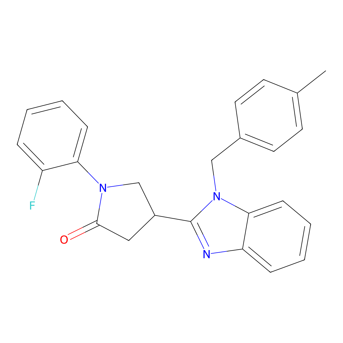 1-(2-Fluorophenyl)-4-[1-[(4-methylphenyl)methyl]benzimidazol-2-yl]pyrrolidin-2-one molecular structure, CAS 847396-00-3