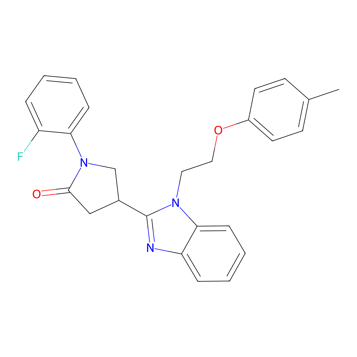 1-(2-fluorophenyl)-4-(1-(2-(p-tolyloxy)ethyl)-1H-benzo[d]imidazol-2-yl)pyrrolidin-2-one molecular structure, CAS 847396-09-2