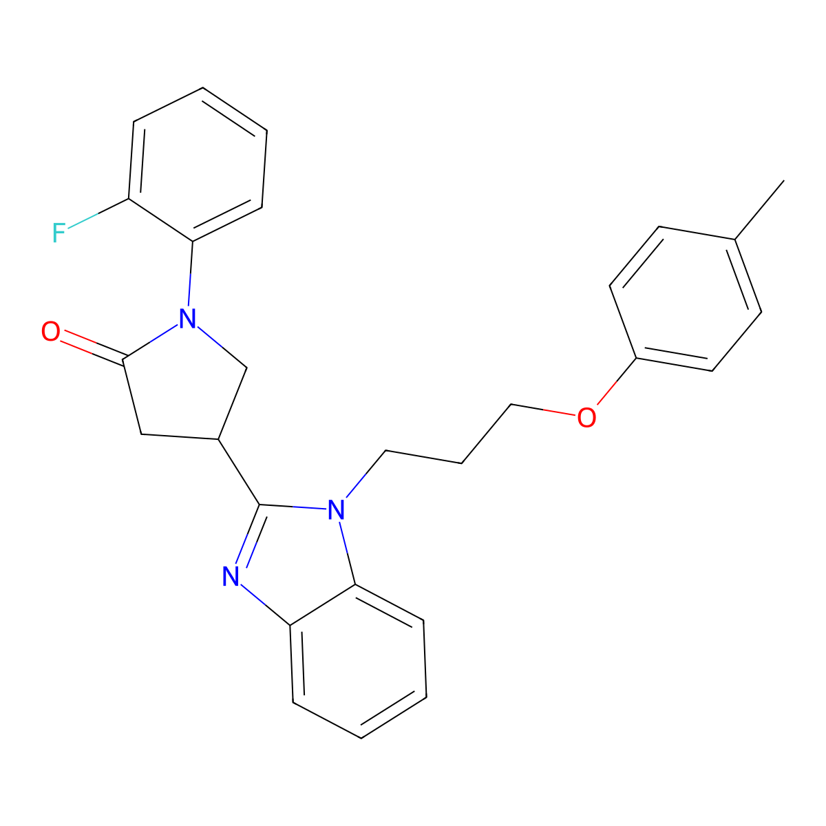 1-(2-fluorophenyl)-4-(1-(3-(p-tolyloxy)propyl)-1H-benzo[d]imidazol-2-yl)pyrrolidin-2-one molecular structure, CAS 847396-15-0
