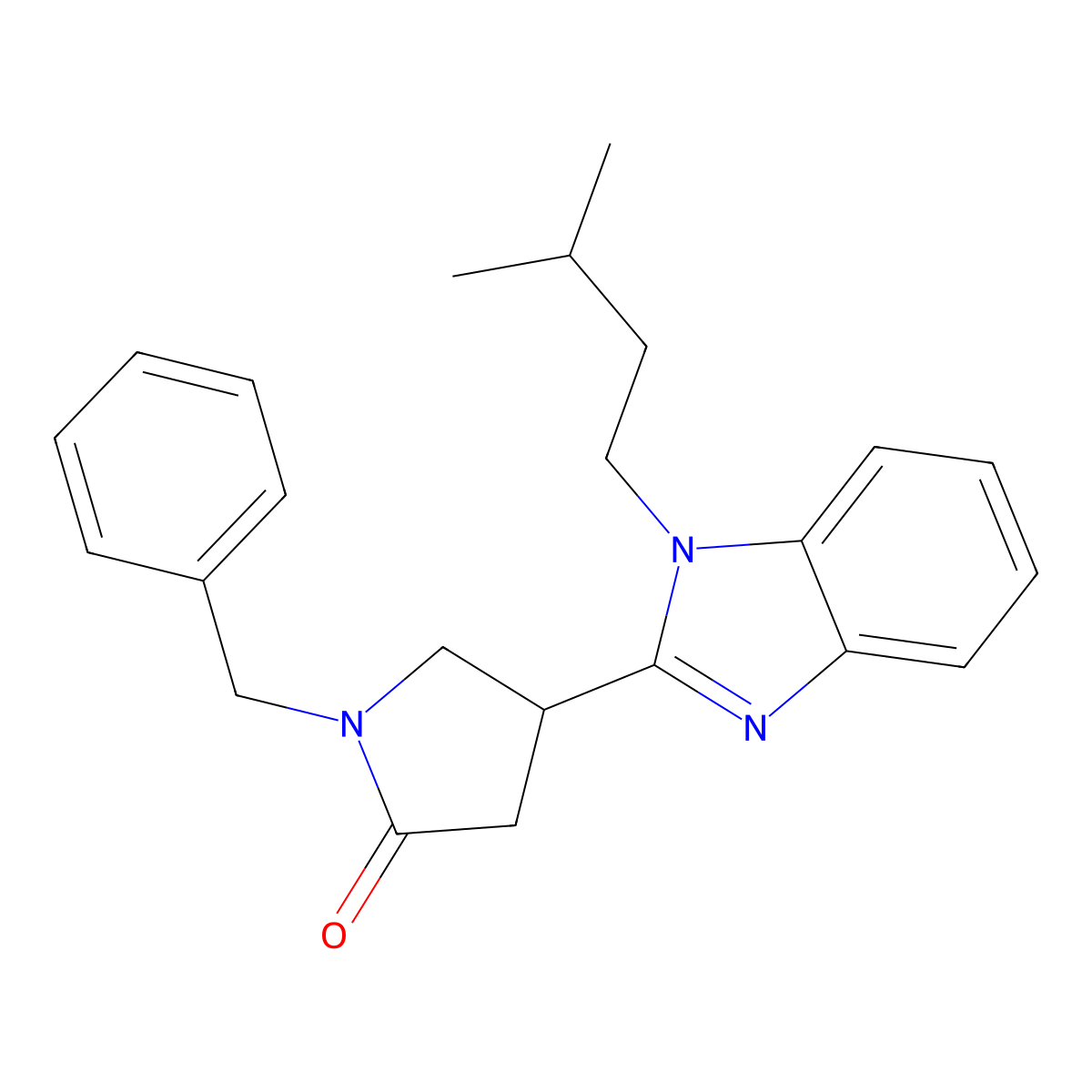 1-benzyl-4-[1-(3-methylbutyl)-1H-1,3-benzodiazol-2-yl]pyrrolidin-2-one molecular structure, CAS 847396-39-8