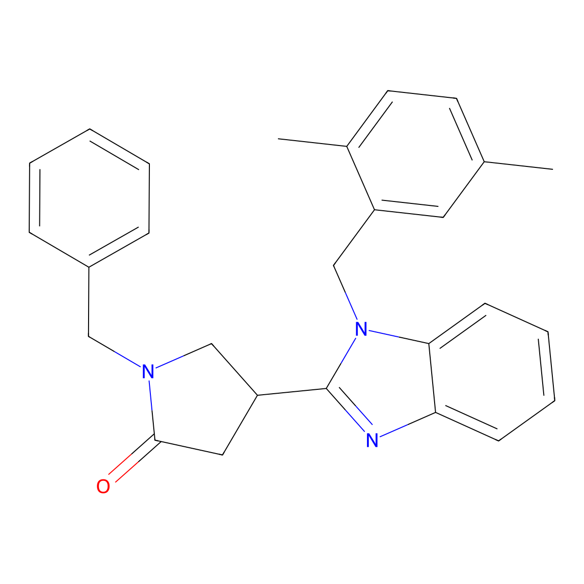 1-benzyl-4-{1-[(2,5-dimethylphenyl)methyl]-1H-1,3-benzodiazol-2-yl}pyrrolidin-2-one molecular structure, CAS 847396-47-8
