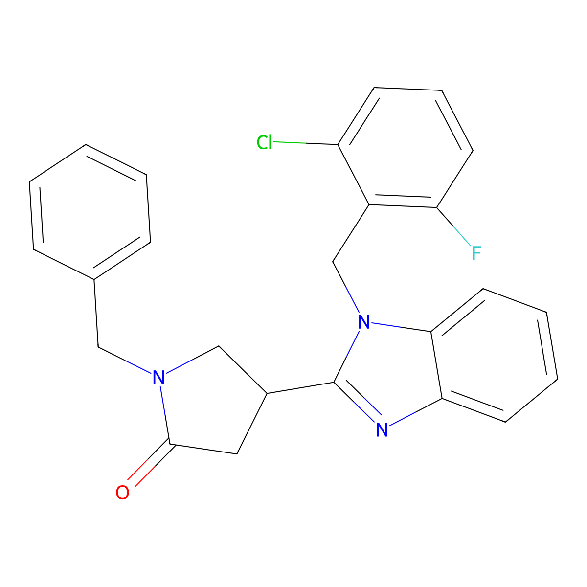 1-benzyl-4-(1-(2-chloro-6-fluorobenzyl)-1H-benzo[d]imidazol-2-yl)pyrrolidin-2-one molecular structure, CAS 847396-52-5