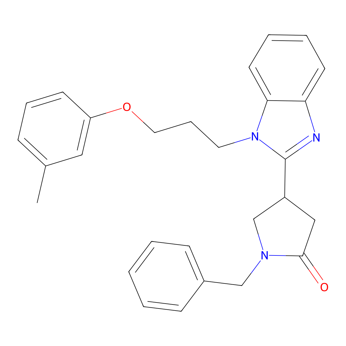 1-benzyl-4-{1-[3-(3-methylphenoxy)propyl]-1H-1,3-benzodiazol-2-yl}pyrrolidin-2-one molecular structure, CAS 847396-62-7