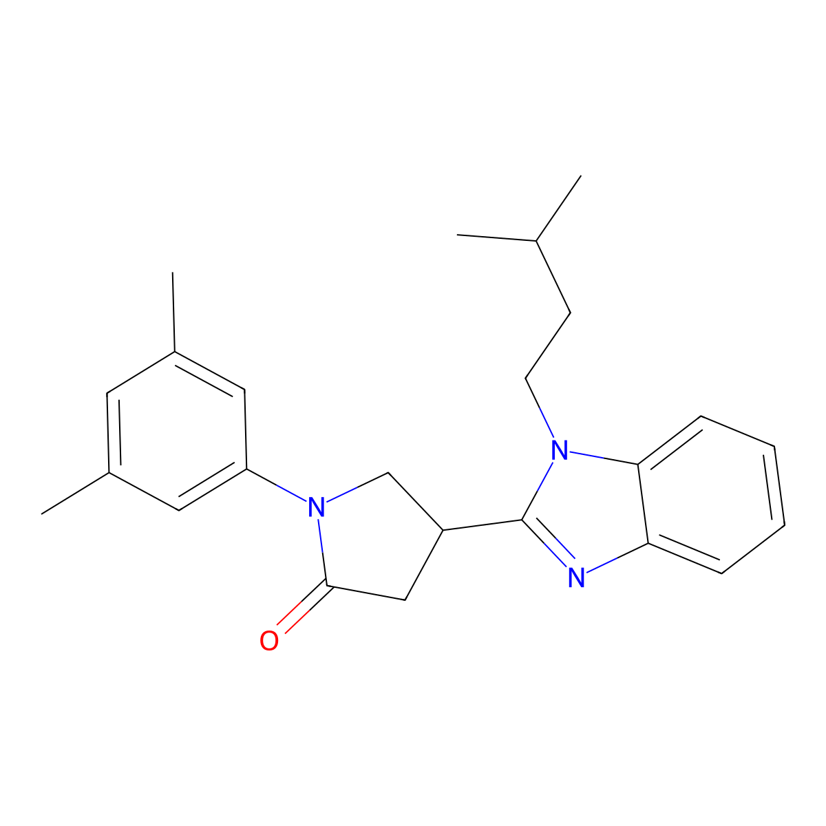 1-(3,5-dimethylphenyl)-4-[1-(3-methylbutyl)-1H-1,3-benzodiazol-2-yl]pyrrolidin-2-one molecular structure, CAS 847397-06-2