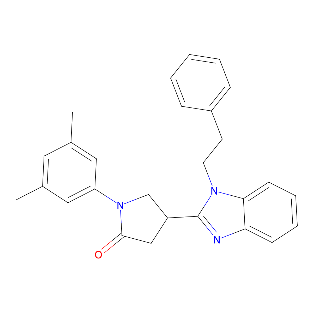 1-(3,5-dimethylphenyl)-4-(1-phenethyl-1H-benzo[d]imidazol-2-yl)pyrrolidin-2-one molecular structure, CAS 847397-07-3