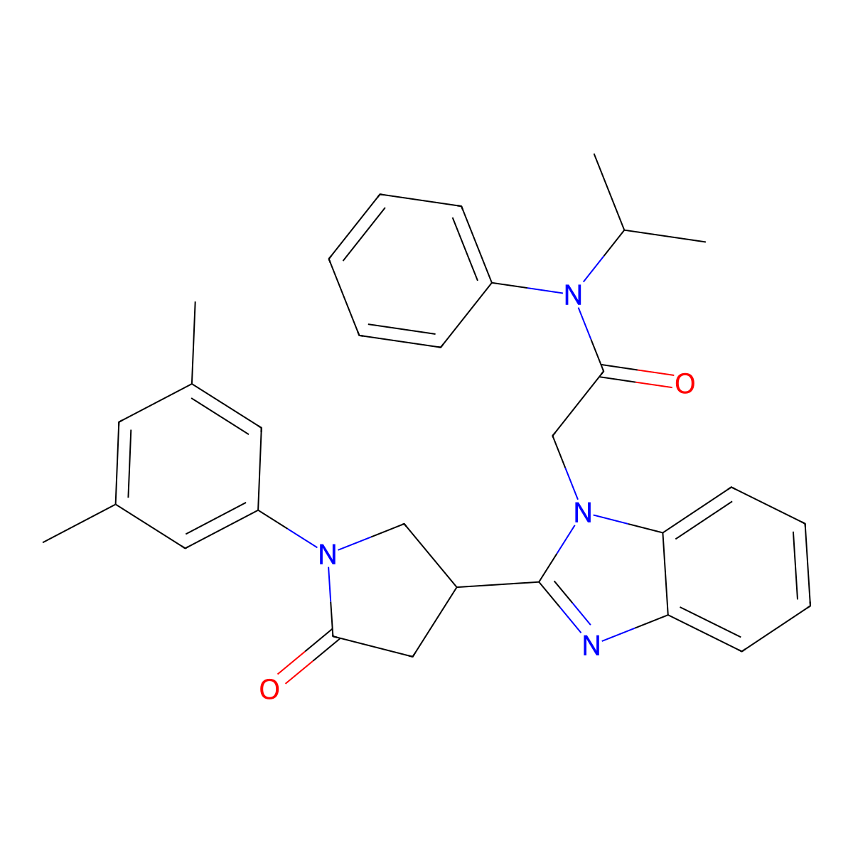 2-(2-(1-(3,5-dimethylphenyl)-5-oxopyrrolidin-3-yl)-1H-benzo[d]imidazol-1-yl)-N-isopropyl-N-phenylacetamide molecular structure, CAS 847397-11-9