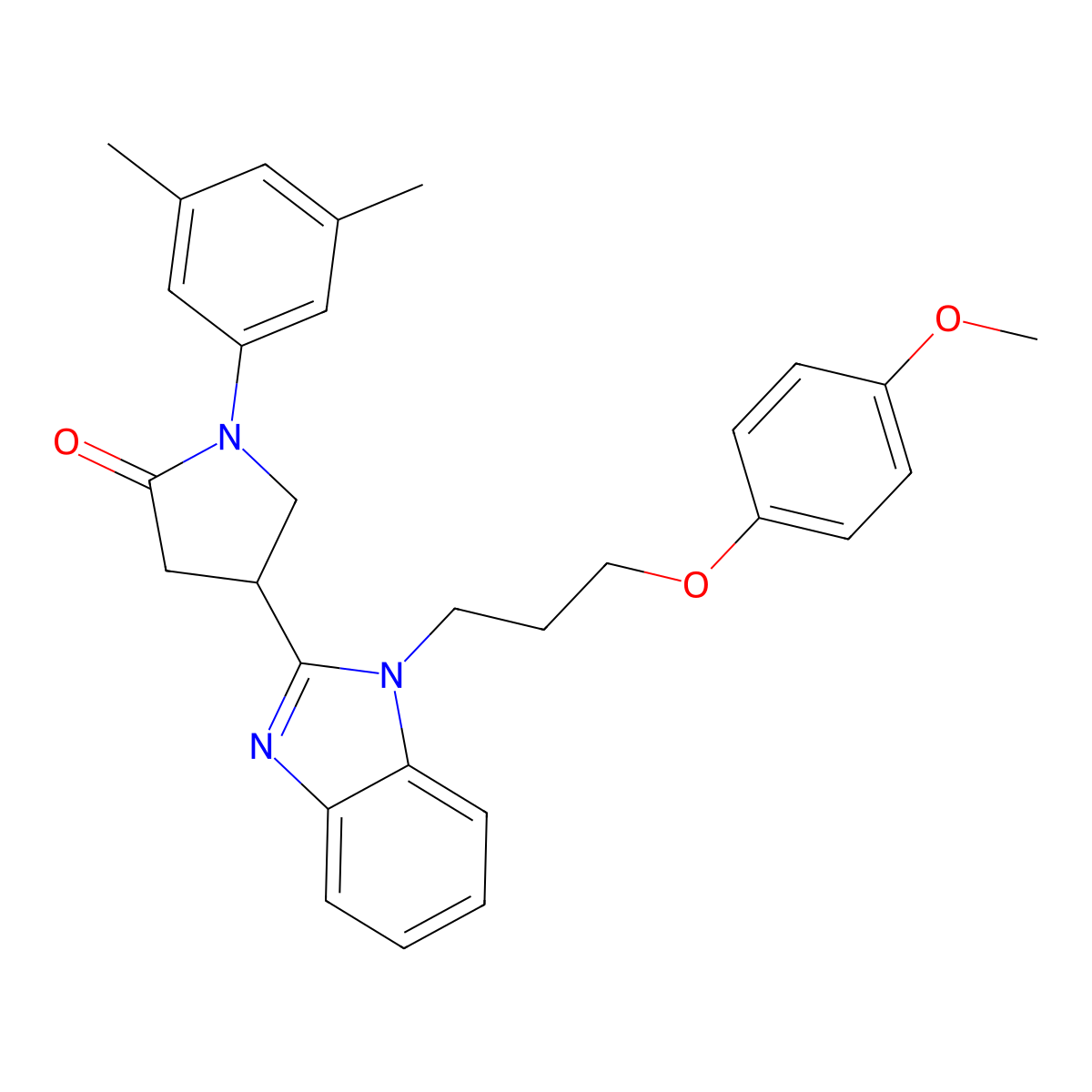 1-(3,5-dimethylphenyl)-4-(1-(3-(4-methoxyphenoxy)propyl)-1H-benzo[d]imidazol-2-yl)pyrrolidin-2-one molecular structure, CAS 847397-17-5