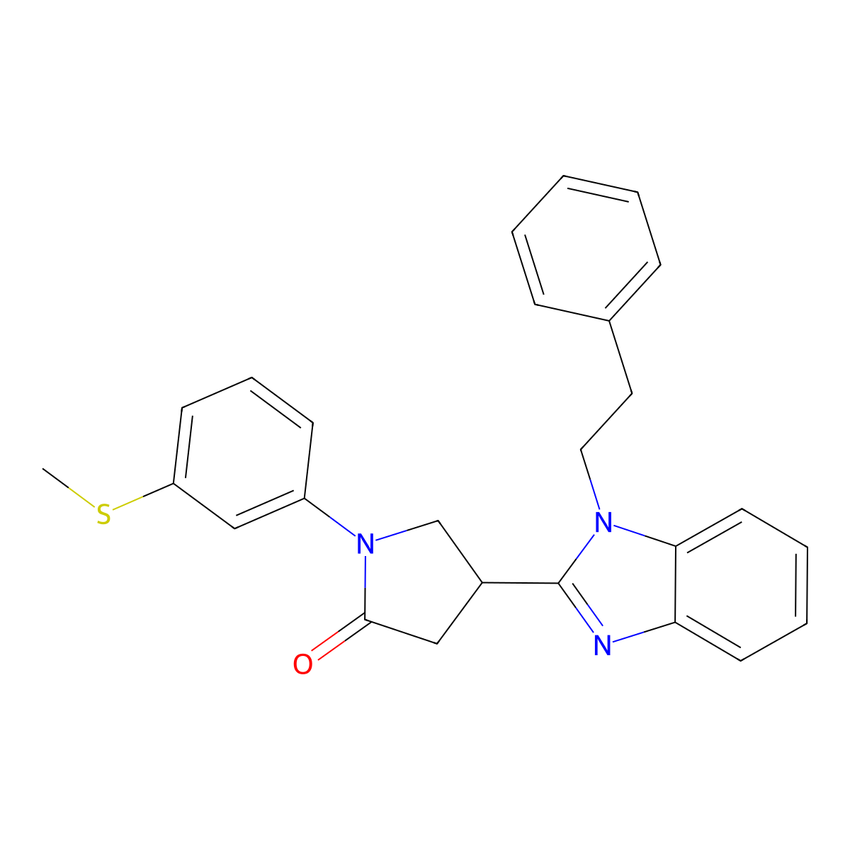 1-(3-(methylthio)phenyl)-4-(1-phenethyl-1H-benzo[d]imidazol-2-yl)pyrrolidin-2-one molecular structure, CAS 847397-73-3