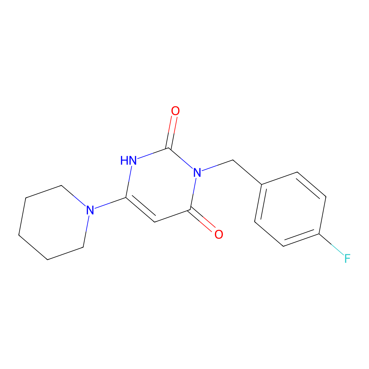 3-[(4-fluorophenyl)methyl]-6-piperidin-1-yl-1H-pyrimidine-2,4-dione molecular structure, CAS 847397-87-9