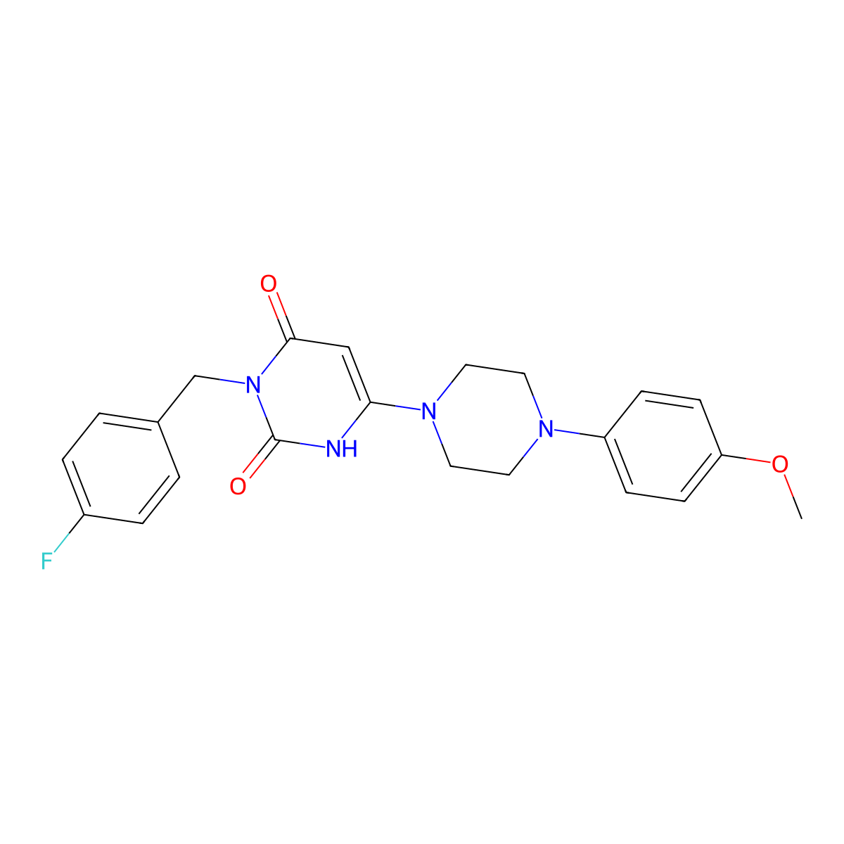 3-(4-fluorobenzyl)-6-(4-(4-methoxyphenyl)piperazin-1-yl)pyrimidine-2,4(1H,3H)-dione molecular structure, CAS 847398-05-4