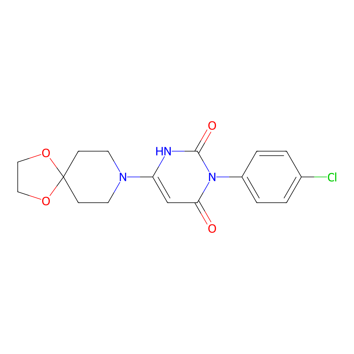 3-(4-chlorophenyl)-6-(1,4-dioxa-8-azaspiro[4.5]decan-8-yl)pyrimidine-2,4(1H,3H)-dione molecular structure, CAS 847398-38-3