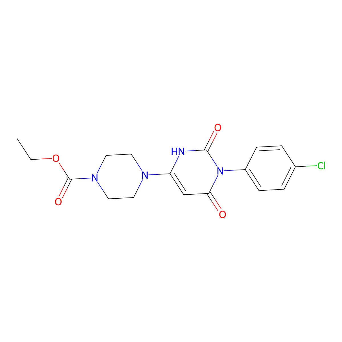 Ethyl 4-[1-(4-chlorophenyl)-2,6-dioxo-1,2,3,6-tetrahydropyrimidin-4-yl]piperazine-1-carboxylate molecular structure, CAS 847398-44-1