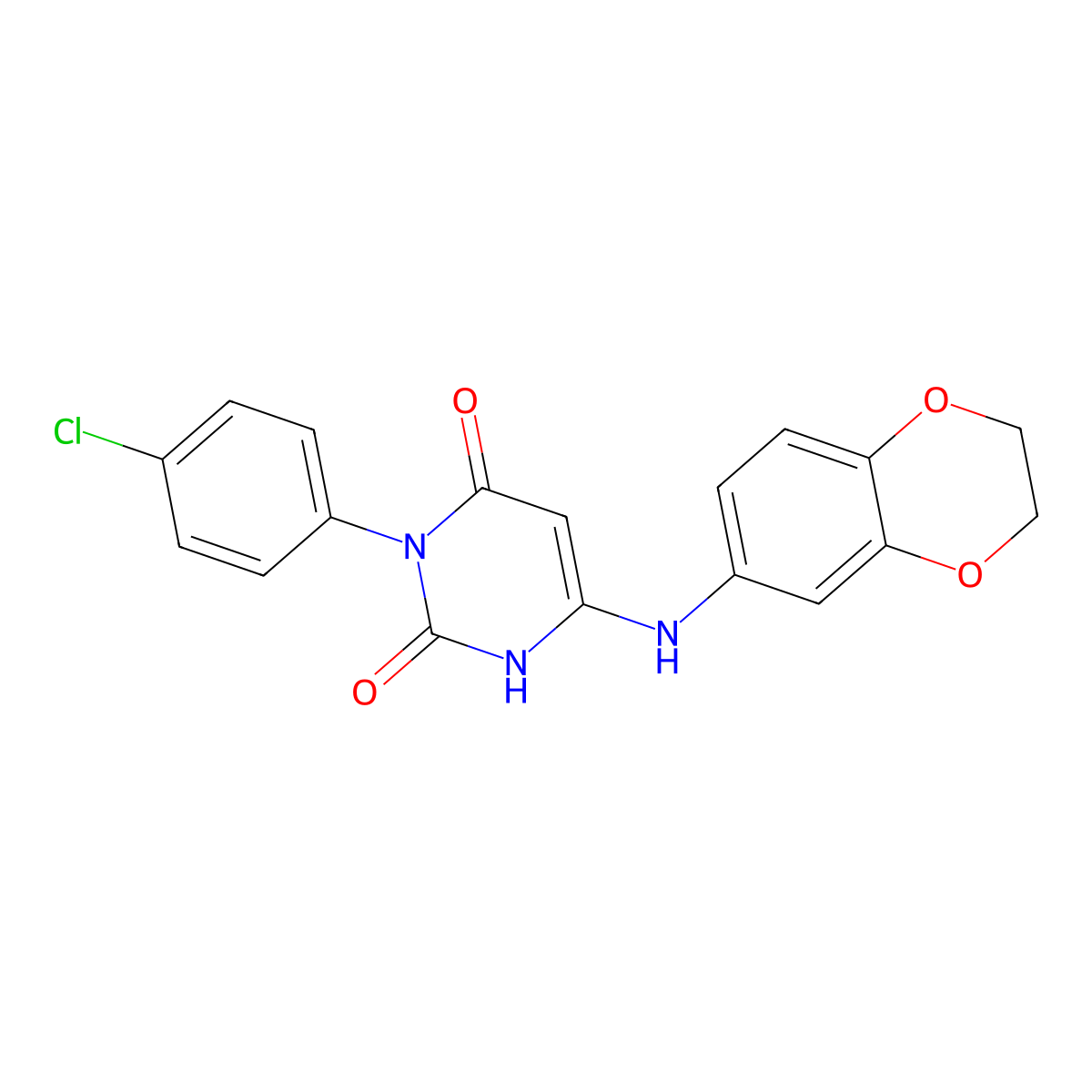 3-(4-chlorophenyl)-6-(2,3-dihydro-1,4-benzodioxin-6-ylamino)-1H-pyrimidine-2,4-dione molecular structure, CAS 847398-57-6