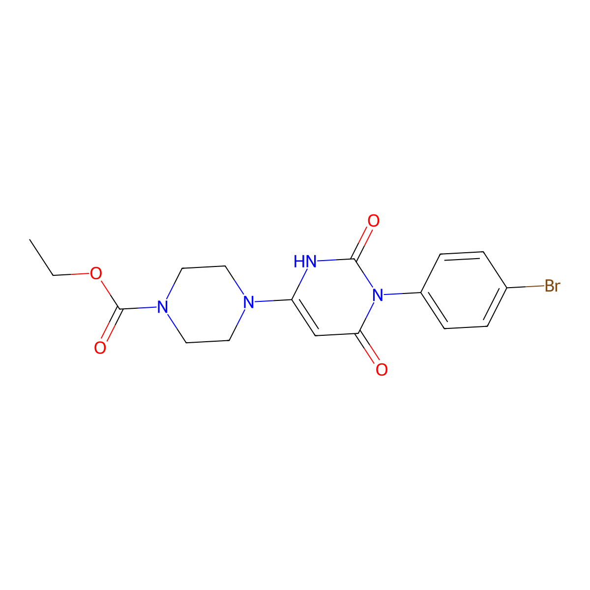 Ethyl 4-(1-(4-bromophenyl)-2,6-dioxo-1,2,3,6-tetrahydropyrimidin-4-yl)piperazine-1-carboxylate molecular structure, CAS 847398-84-9