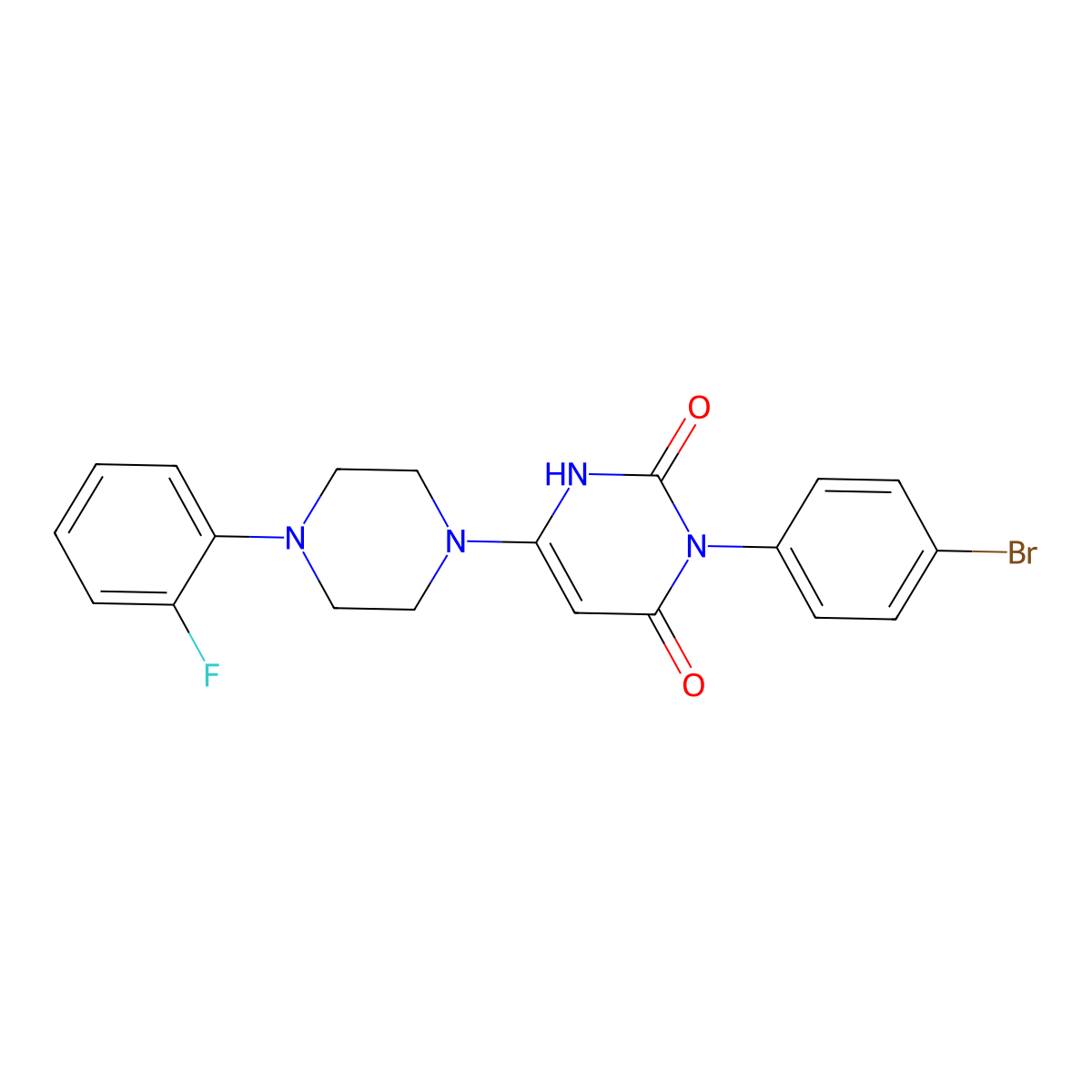 3-(4-bromophenyl)-6-[4-(2-fluorophenyl)piperazin-1-yl]-1H-pyrimidine-2,4-dione molecular structure, CAS 847398-86-1