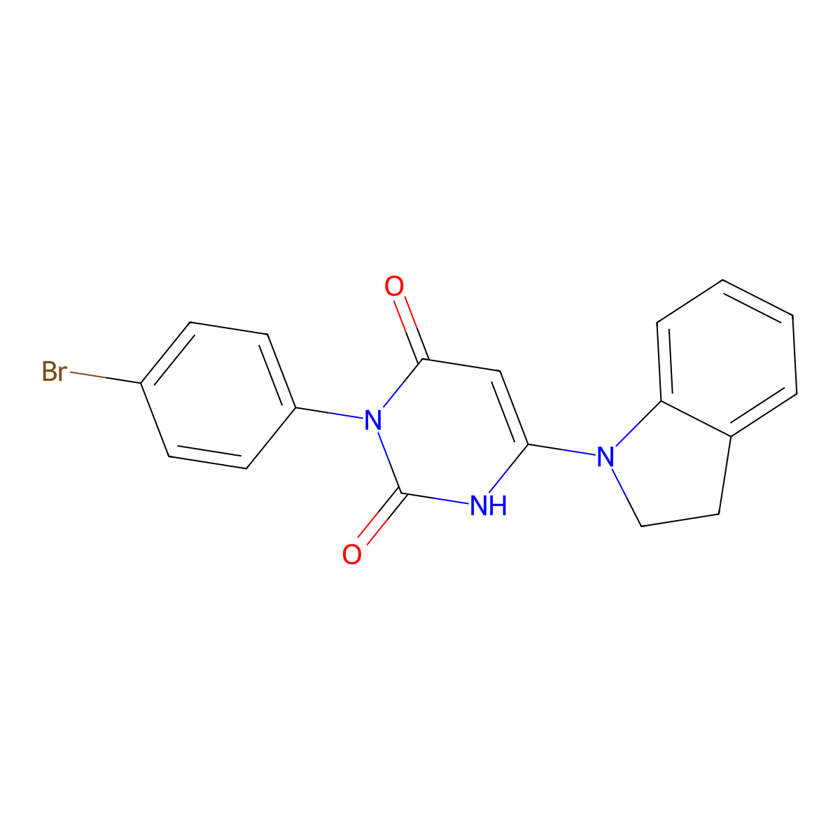 3-(4-bromophenyl)-6-(indolin-1-yl)pyrimidine-2,4(1H,3H)-dione molecular structure, CAS 847398-93-0