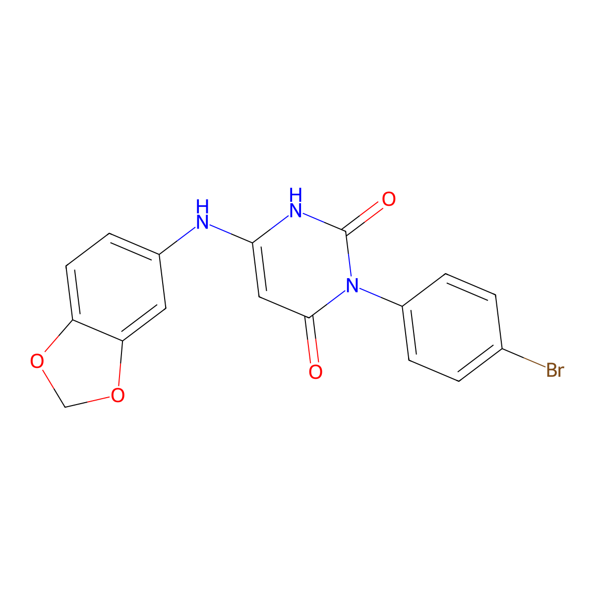 6-(1,3-benzodioxol-5-ylamino)-3-(4-bromophenyl)-1H-pyrimidine-2,4-dione molecular structure, CAS 847398-94-1