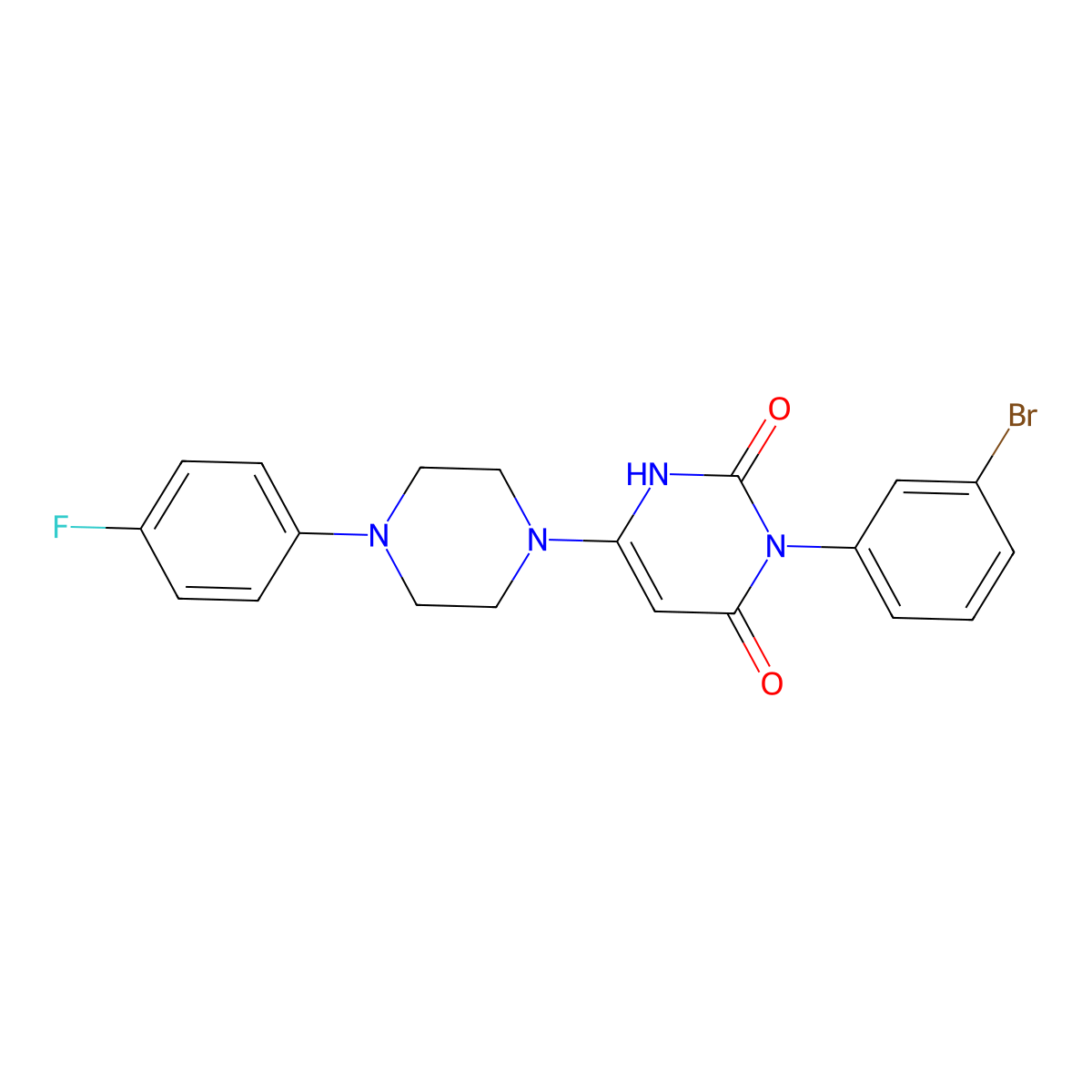 3-(3-bromophenyl)-6-(4-(4-fluorophenyl)piperazin-1-yl)pyrimidine-2,4(1H,3H)-dione molecular structure, CAS 847398-98-5