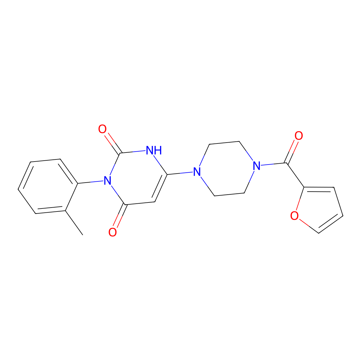 6-[4-(furan-2-carbonyl)piperazin-1-yl]-3-(2-methylphenyl)-1H-pyrimidine-2,4-dione molecular structure, CAS 847399-34-2