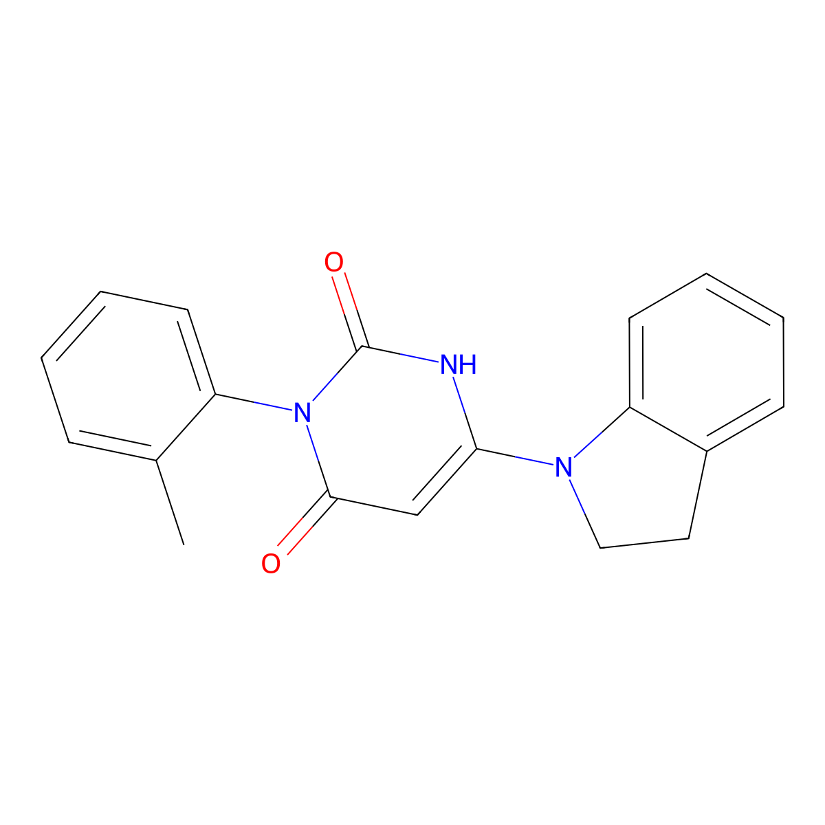 6-(2,3-dihydroindol-1-yl)-3-(2-methylphenyl)-1H-pyrimidine-2,4-dione molecular structure, CAS 847399-39-7