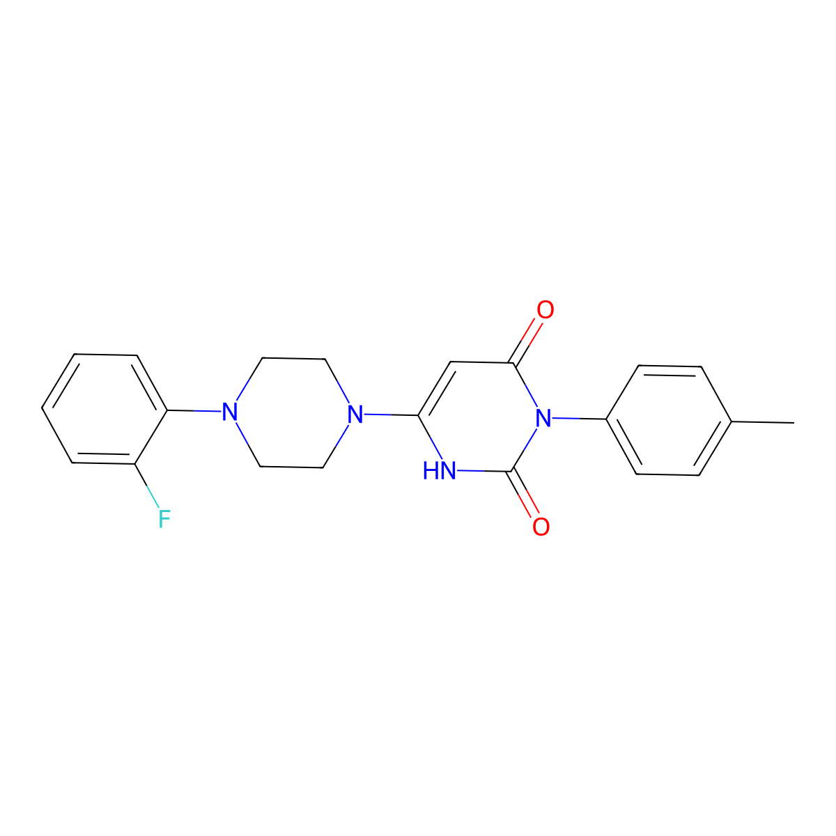 6-(4-(2-fluorophenyl)piperazin-1-yl)-3-(p-tolyl)pyrimidine-2,4(1H,3H)-dione molecular structure, CAS 847399-51-3