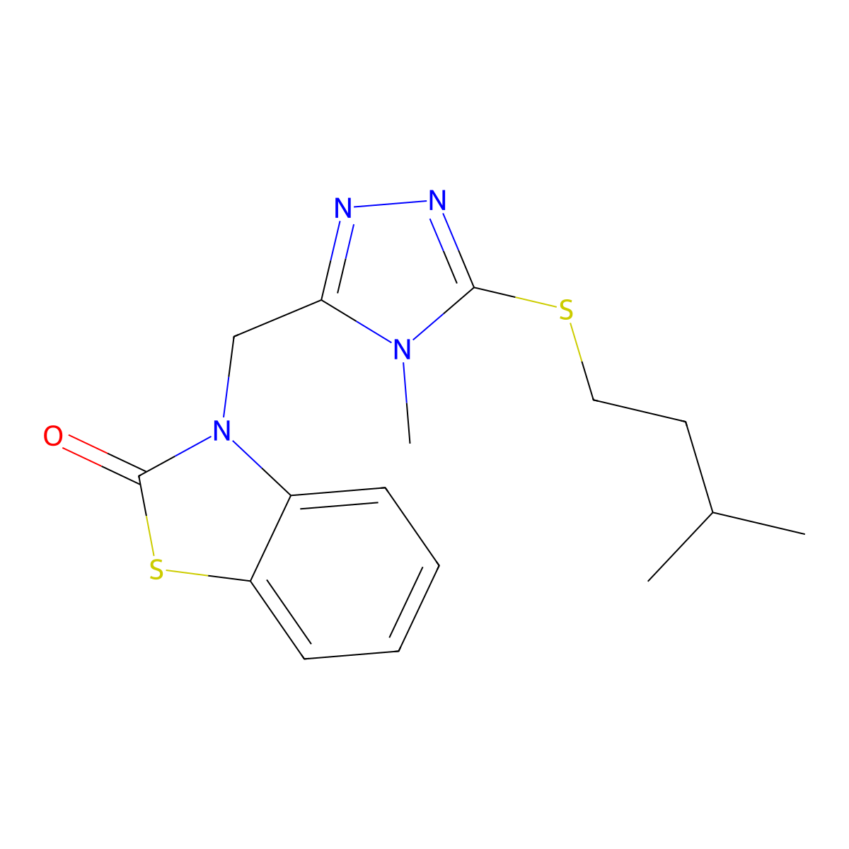 3-((5-(isopentylthio)-4-methyl-4H-1,2,4-triazol-3-yl)methyl)benzo[d]thiazol-2(3H)-one molecular structure, CAS 847400-03-7