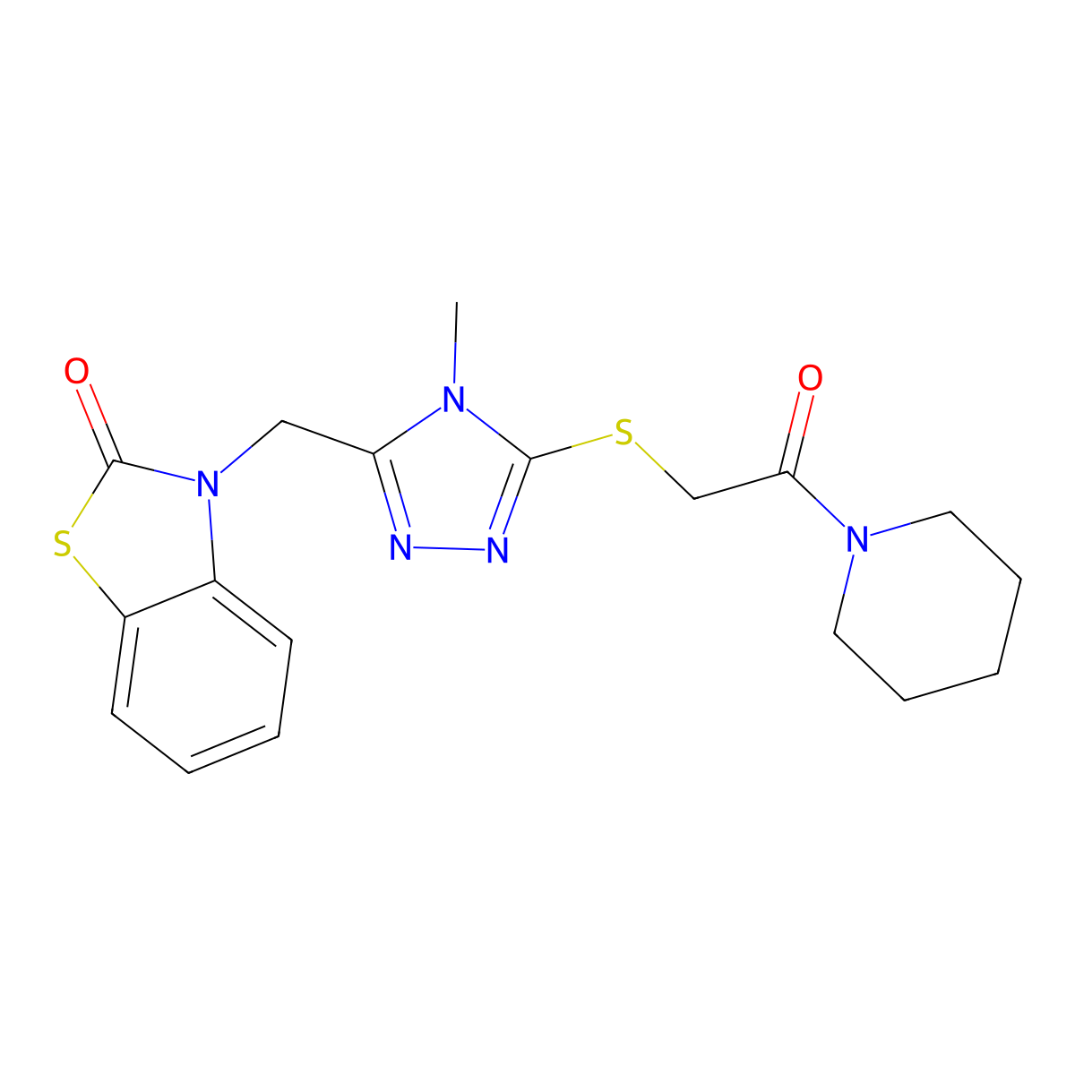 3-((4-methyl-5-((2-oxo-2-(piperidin-1-yl)ethyl)thio)-4H-1,2,4-triazol-3-yl)methyl)benzo[d]thiazol-2(3H)-one molecular structure, CAS 847400-09-3