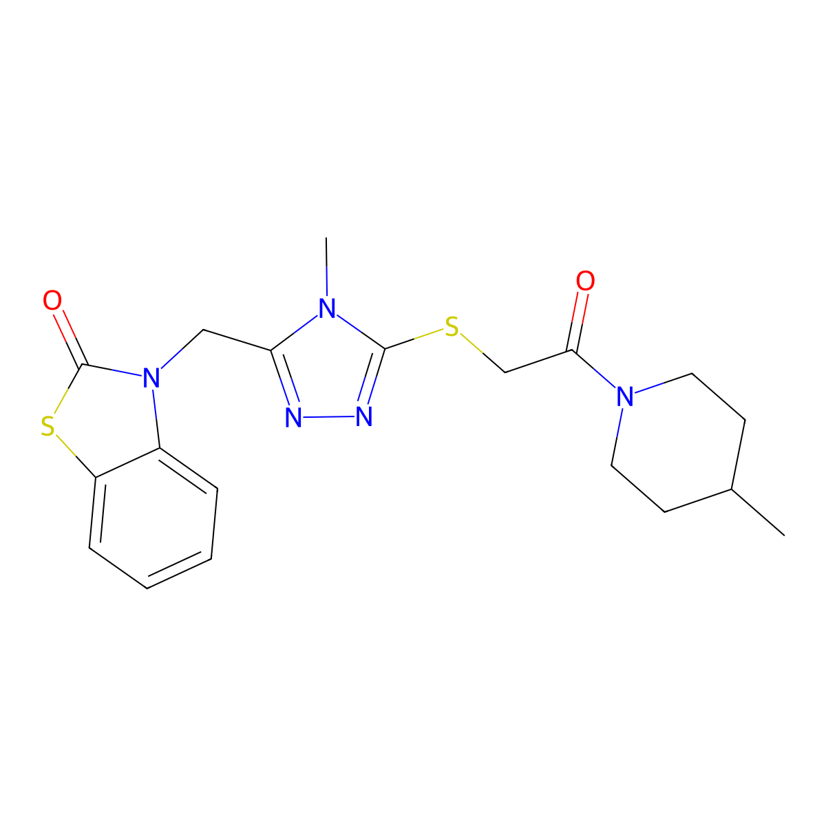 3-((4-methyl-5-((2-(4-methylpiperidin-1-yl)-2-oxoethyl)thio)-4H-1,2,4-triazol-3-yl)methyl)benzo[d]thiazol-2(3H)-one molecular structure, CAS 847400-12-8