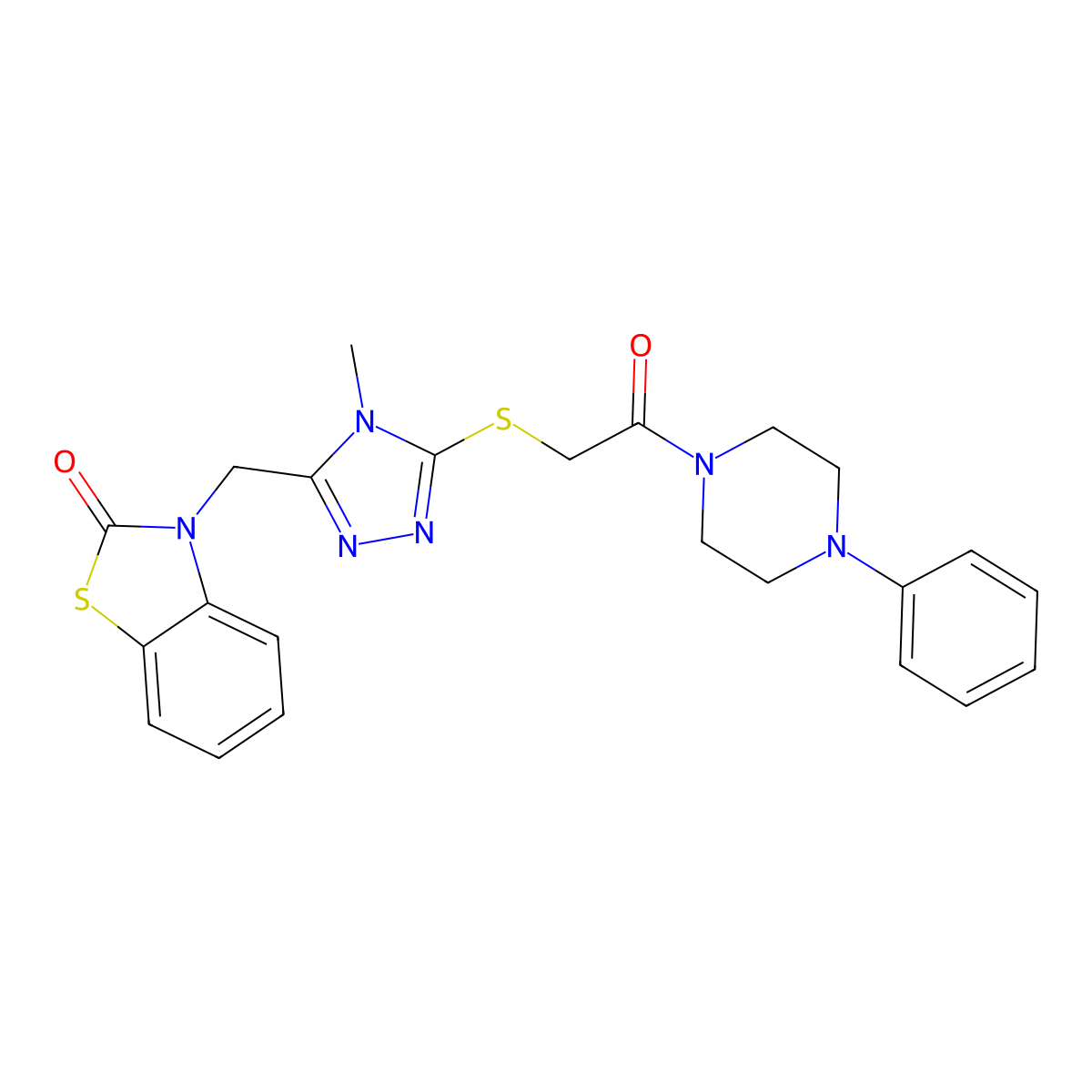 3-((4-methyl-5-((2-oxo-2-(4-phenylpiperazin-1-yl)ethyl)thio)-4H-1,2,4-triazol-3-yl)methyl)benzo[d]thiazol-2(3H)-one molecular structure, CAS 847400-13-9
