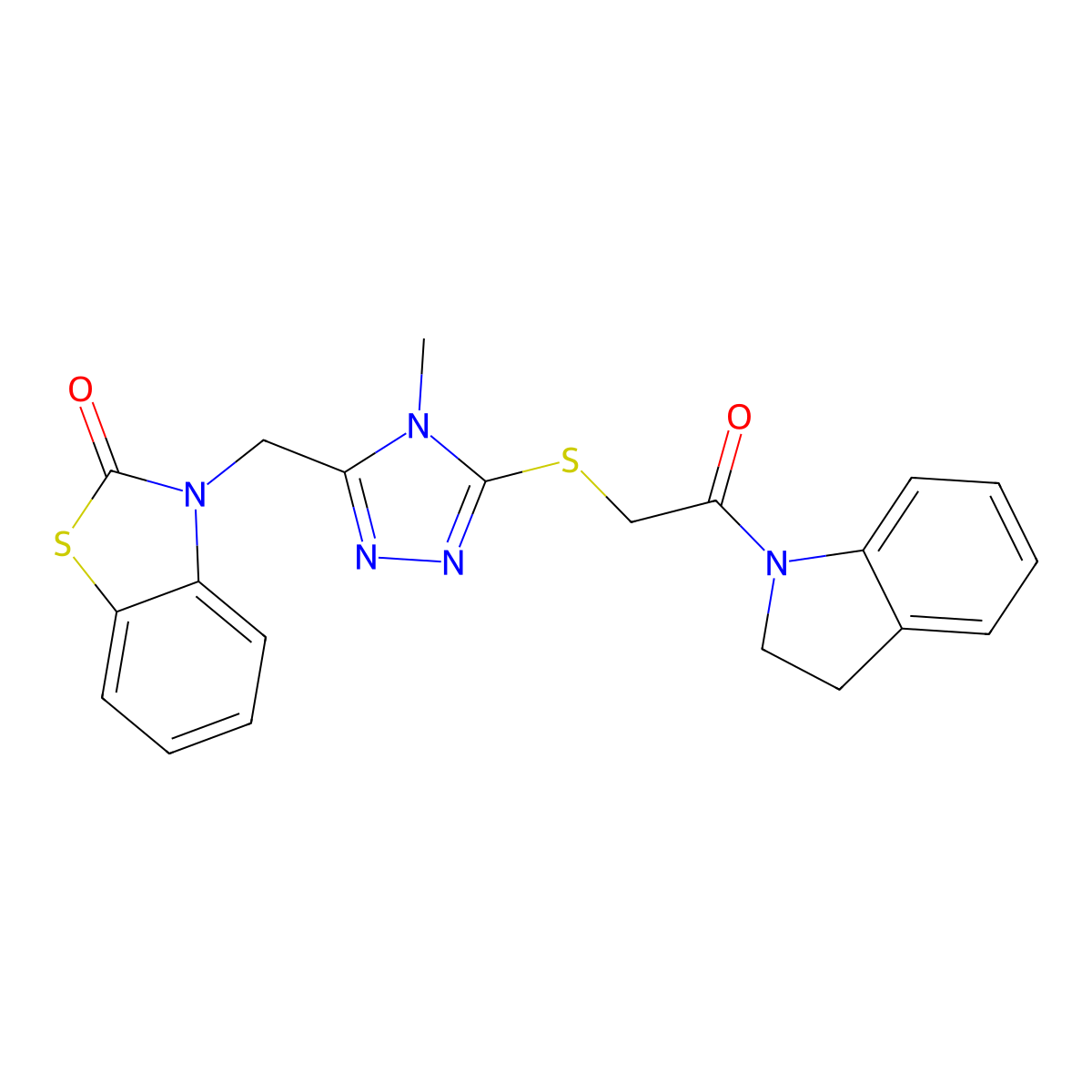 3-((5-((2-(indolin-1-yl)-2-oxoethyl)thio)-4-methyl-4H-1,2,4-triazol-3-yl)methyl)benzo[d]thiazol-2(3H)-one molecular structure, CAS 847400-16-2