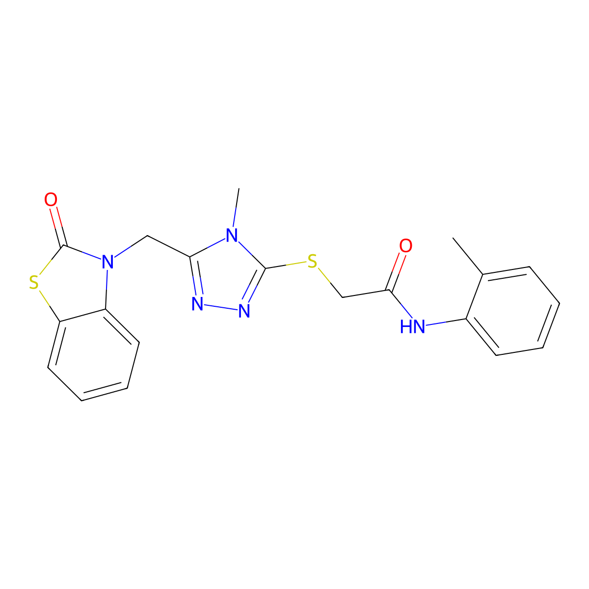 2-((4-methyl-5-((2-oxobenzo[d]thiazol-3(2H)-yl)methyl)-4H-1,2,4-triazol-3-yl)thio)-N-(o-tolyl)acetamide molecular structure, CAS 847400-19-5