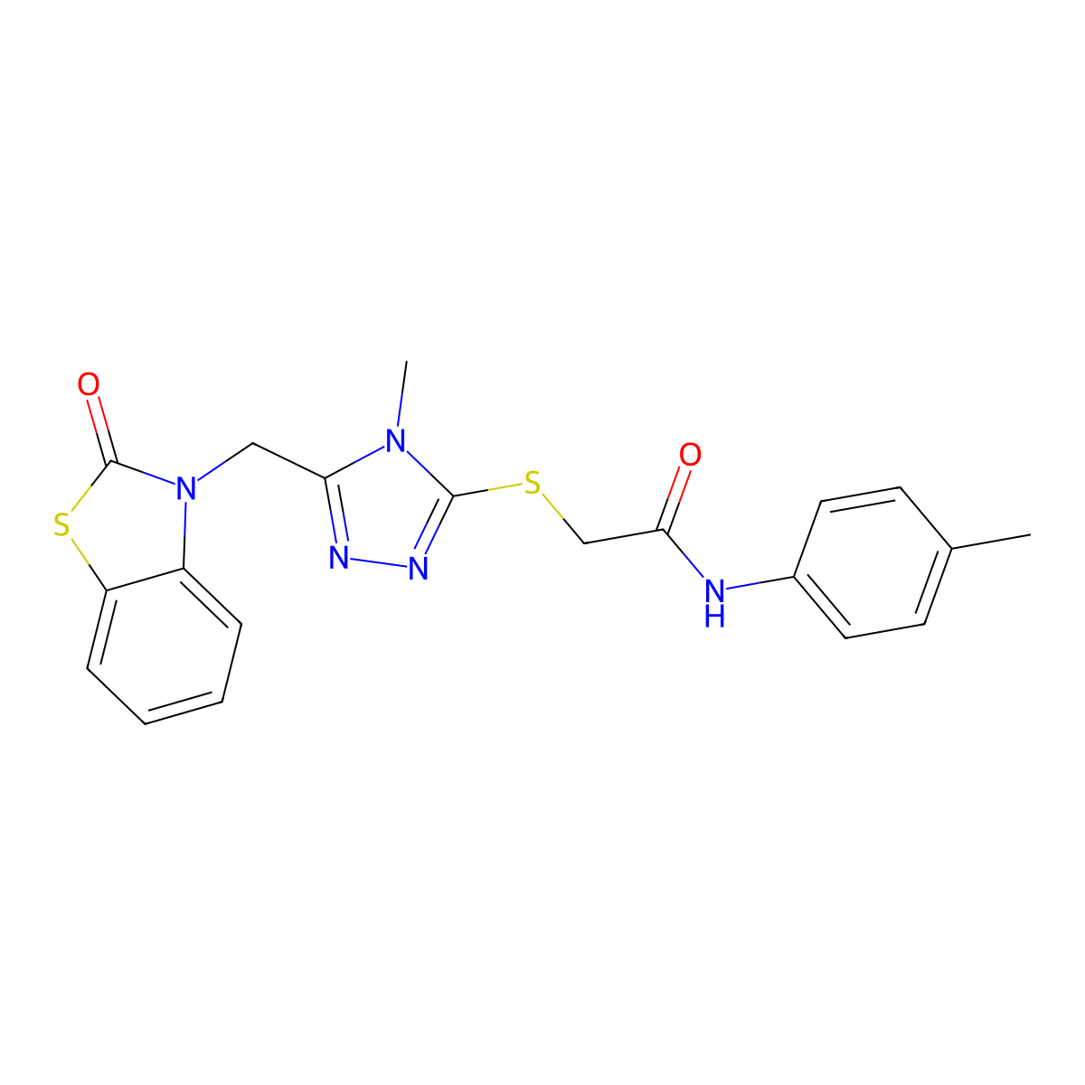 2-((4-methyl-5-((2-oxobenzo[d]thiazol-3(2H)-yl)methyl)-4H-1,2,4-triazol-3-yl)thio)-N-(p-tolyl)acetamide molecular structure, CAS 847400-21-9