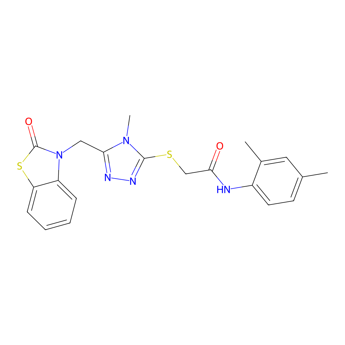 N-(2,4-dimethylphenyl)-2-((4-methyl-5-((2-oxobenzo[d]thiazol-3(2H)-yl)methyl)-4H-1,2,4-triazol-3-yl)thio)acetamide molecular structure, CAS 847400-24-2