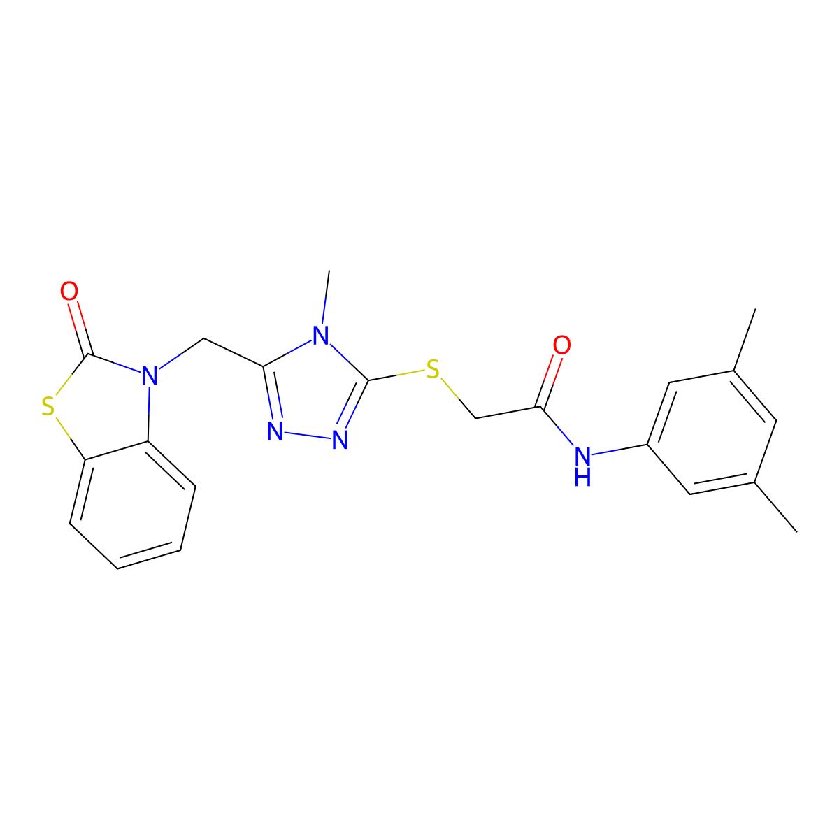 N-(3,5-dimethylphenyl)-2-((4-methyl-5-((2-oxobenzo[d]thiazol-3(2H)-yl)methyl)-4H-1,2,4-triazol-3-yl)thio)acetamide molecular structure, CAS 847400-25-3