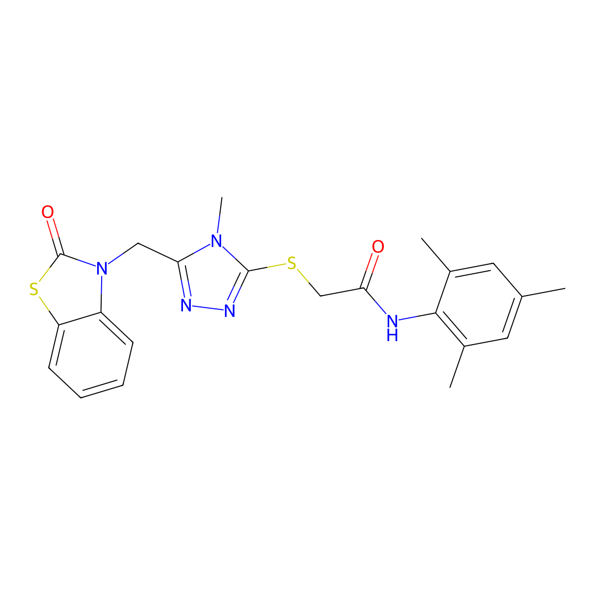 N-mesityl-2-((4-methyl-5-((2-oxobenzo[d]thiazol-3(2H)-yl)methyl)-4H-1,2,4-triazol-3-yl)thio)acetamide molecular structure, CAS 847400-26-4