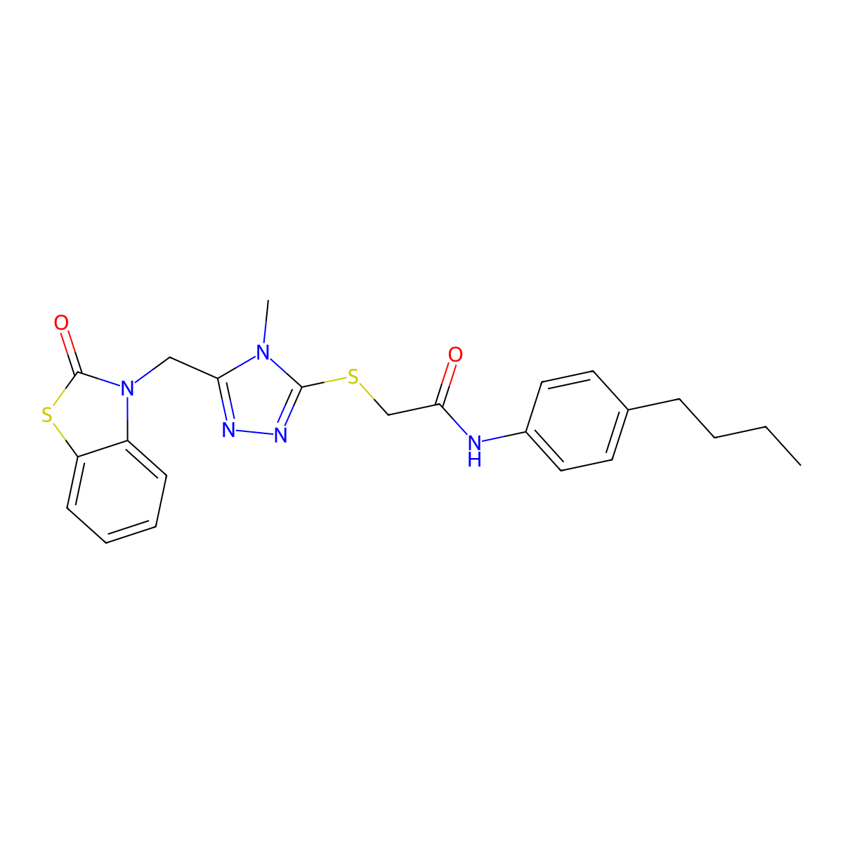N-(4-butylphenyl)-2-((4-methyl-5-((2-oxobenzo[d]thiazol-3(2H)-yl)methyl)-4H-1,2,4-triazol-3-yl)thio)acetamide molecular structure, CAS 847400-28-6