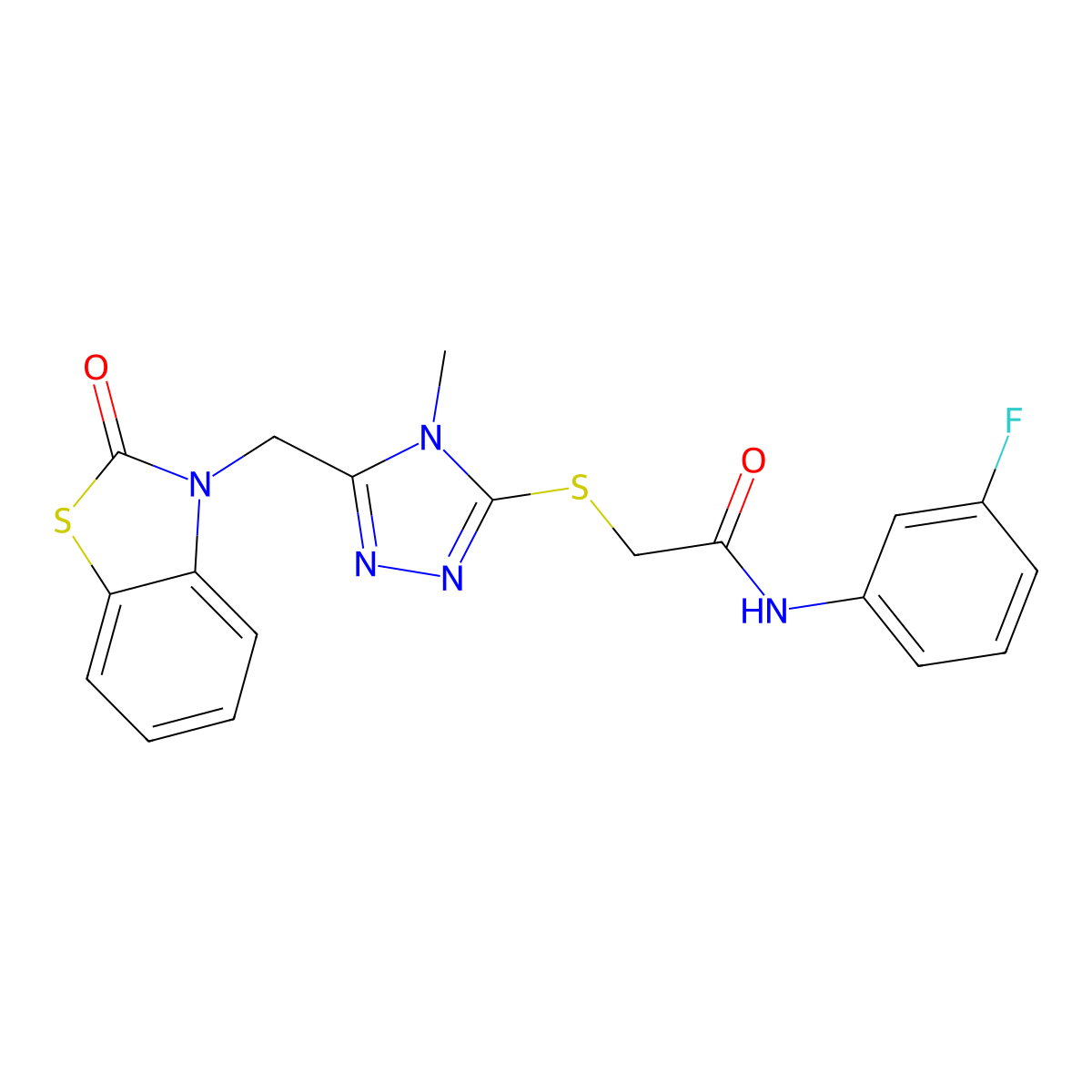 N-(3-fluorophenyl)-2-((4-methyl-5-((2-oxobenzo[d]thiazol-3(2H)-yl)methyl)-4H-1,2,4-triazol-3-yl)thio)acetamide molecular structure, CAS 847400-30-0
