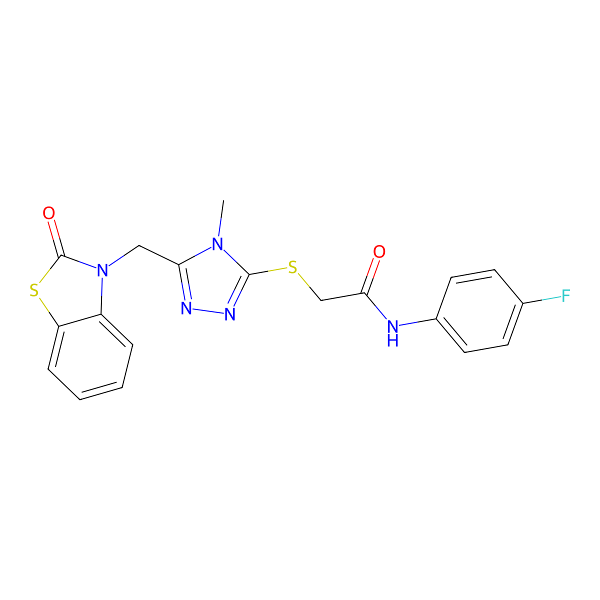 N-(4-fluorophenyl)-2-((4-methyl-5-((2-oxobenzo[d]thiazol-3(2H)-yl)methyl)-4H-1,2,4-triazol-3-yl)thio)acetamide molecular structure, CAS 847400-31-1